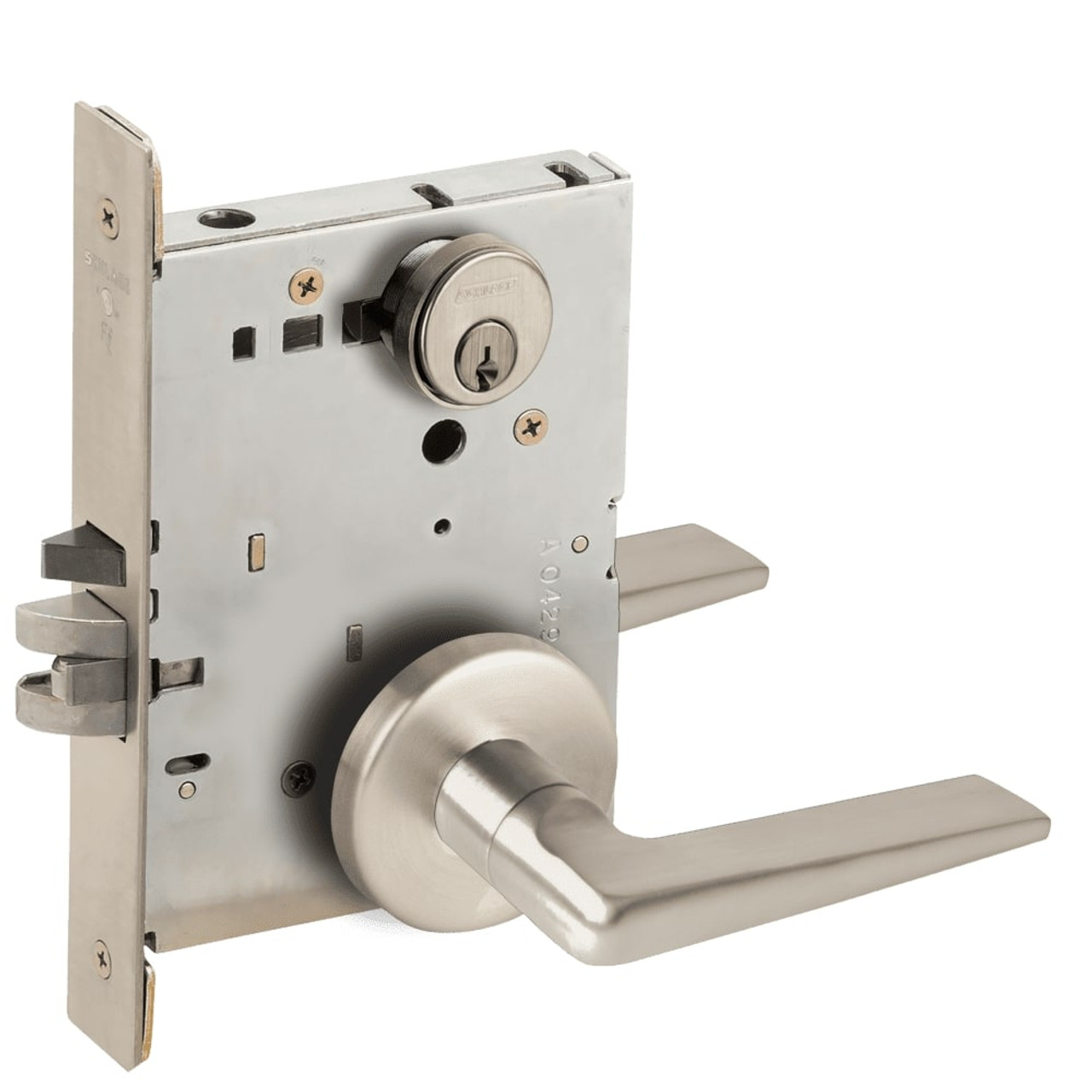 L9076P-05B-619-RX Schlage L Series Classroom Holdback - Request to Exit Mortise Lock with 05 Cast Lever Design in Satin Nickel
