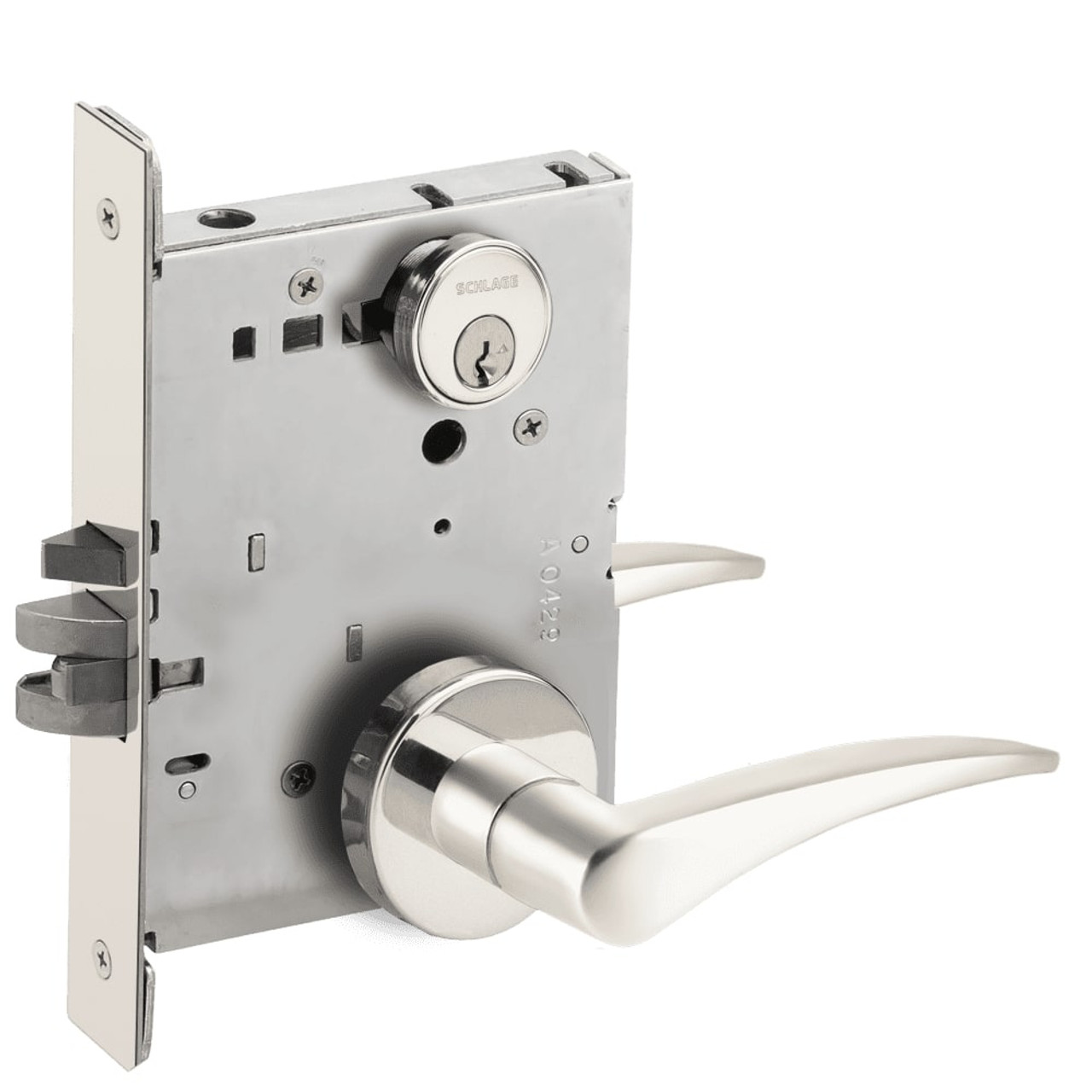 L9076P-12A-625-LH-RX Schlage L Series Classroom Holdback - Request to Exit Mortise Lock with 12 Cast Lever Design in Bright Chrome