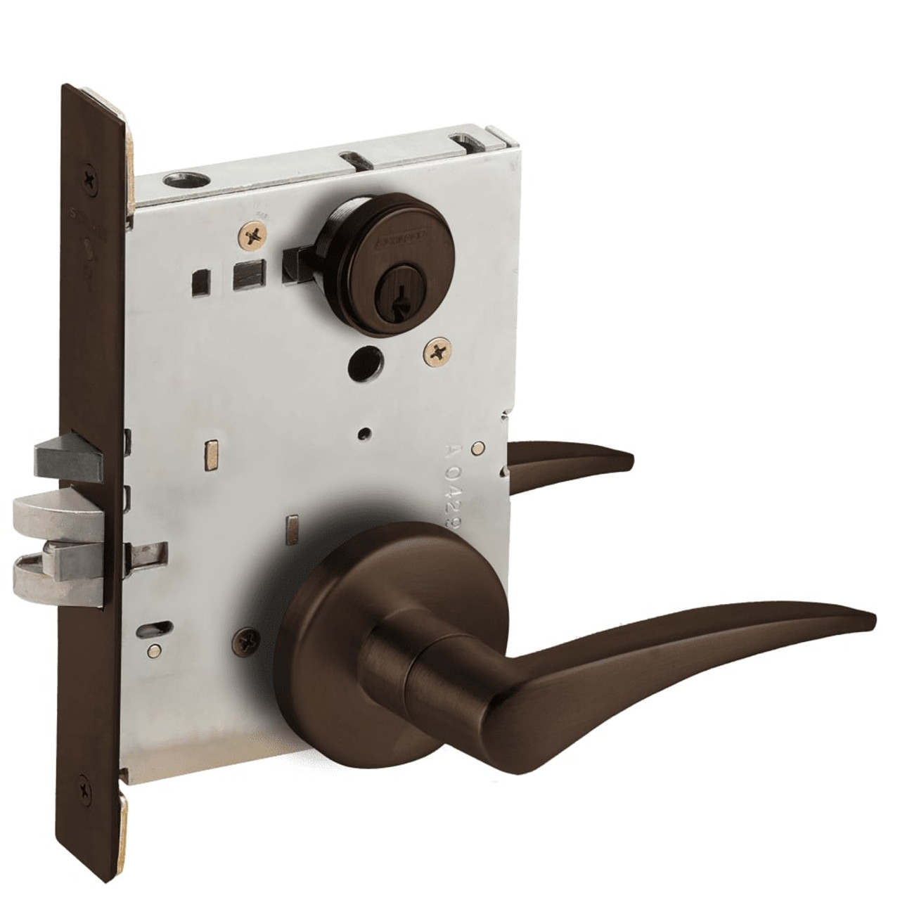 L9076P-12B-613-LH-RX Schlage L Series Classroom Holdback - Request to Exit Mortise Lock with 12 Cast Lever Design in Oil Rubbed Bronze