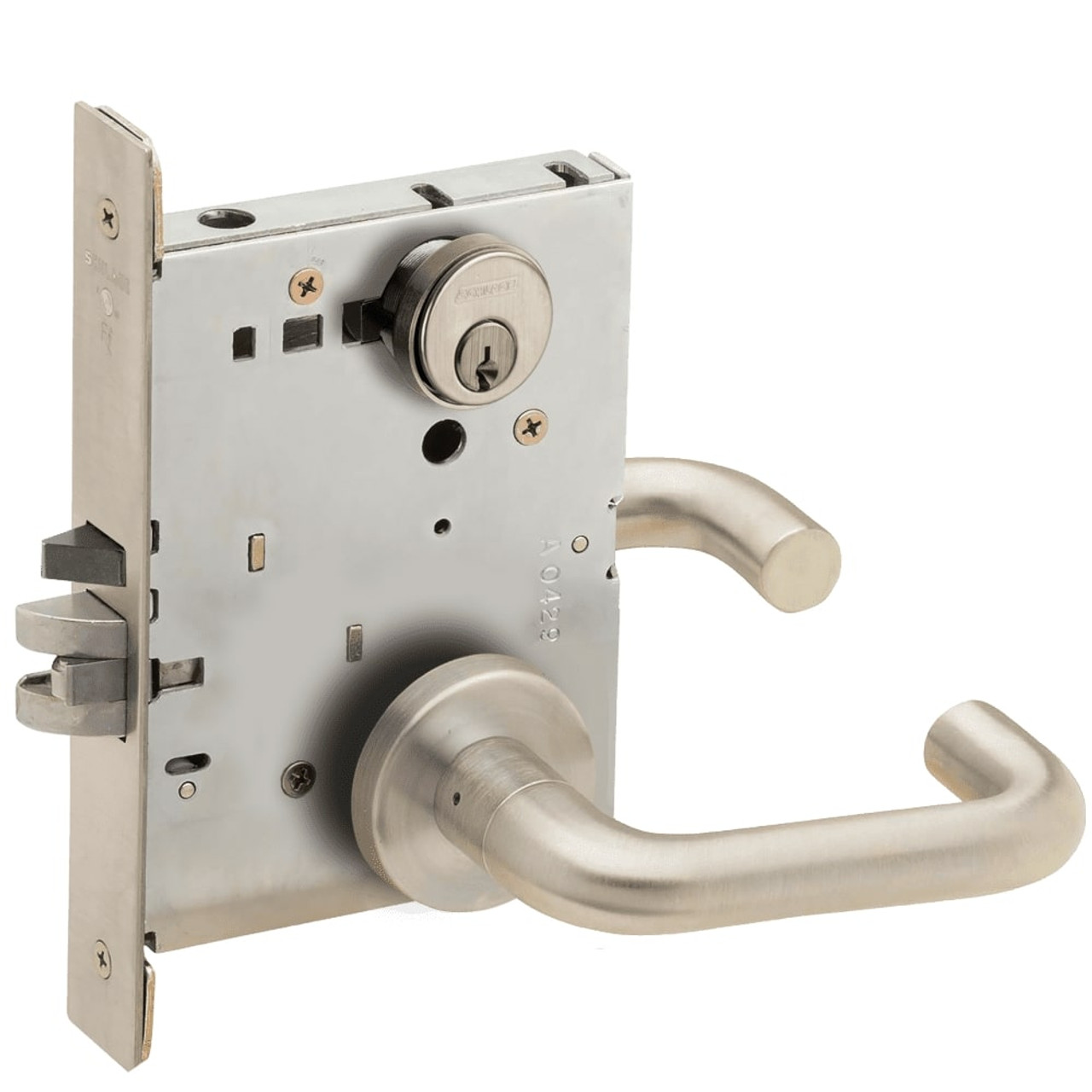 L9076P-03A-619-LX Schlage L Series Classroom Holdback - Latchbolt Monitor Mortise Lock with 03 Cast Lever Design in Satin Nickel