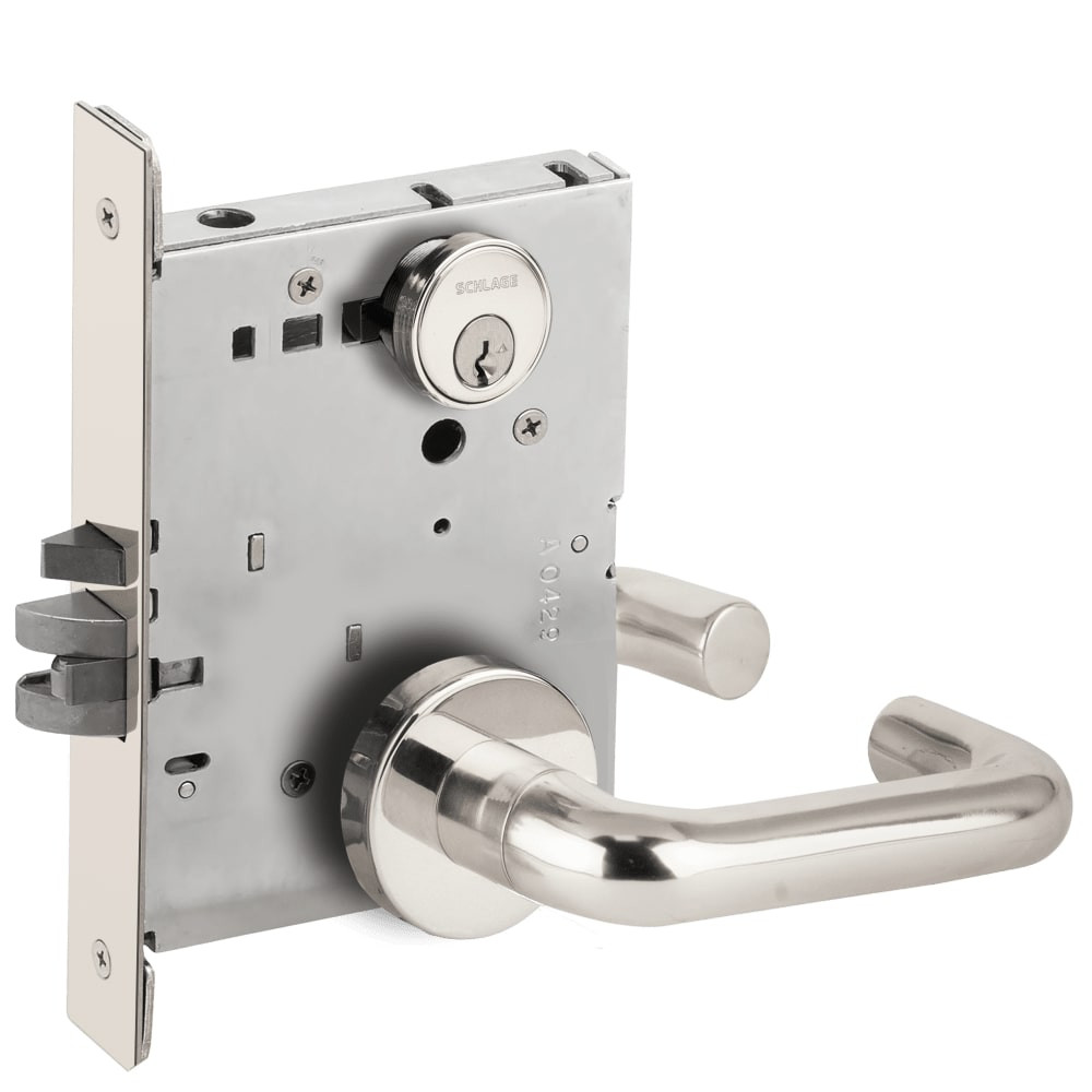L9076P-03A-625-LX Schlage L Series Classroom Holdback - Latchbolt Monitor Mortise Lock with 03 Cast Lever Design in Bright Chrome