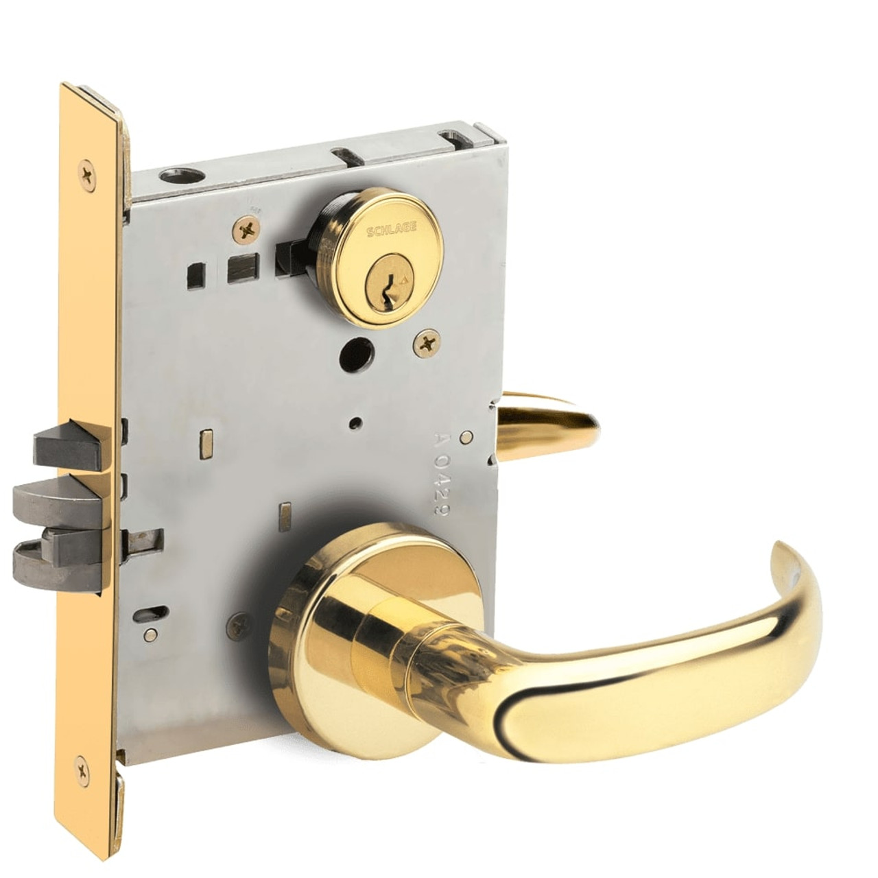 L9076P-17B-605-LX Schlage L Series Classroom Holdback - Latchbolt Monitor Mortise Lock with 17 Cast Lever Design in Bright Brass