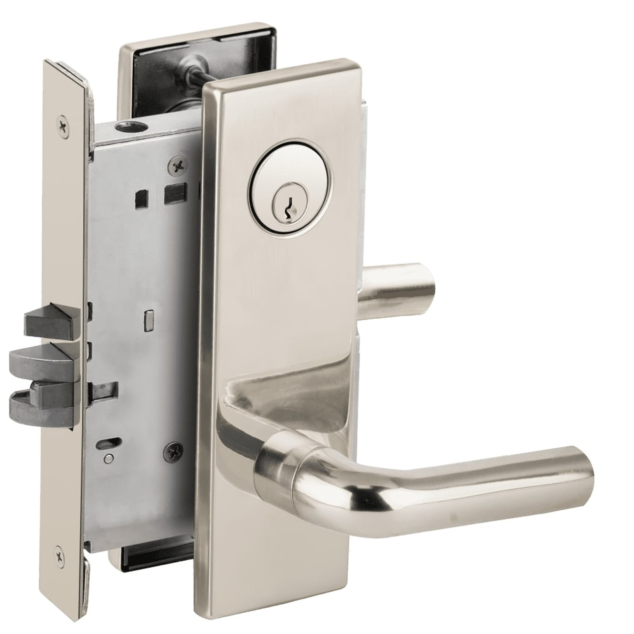 L9076P-02N-629 Schlage L Series Classroom Holdback - Request to Exit Mortise Lock with 02 Cast Lever Design in Bright Stainless Steel