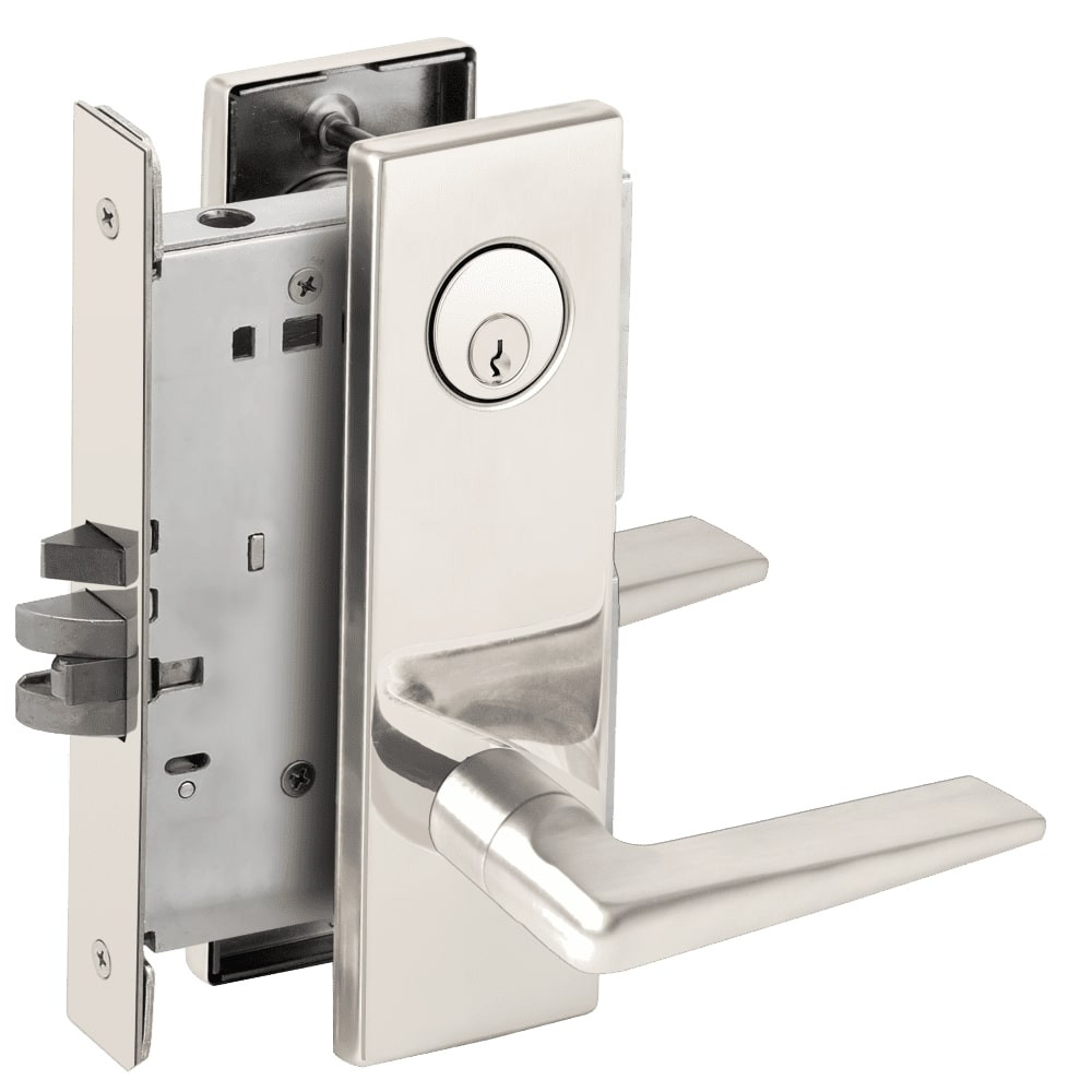 L9076P-05N-629 Schlage L Series Classroom Holdback - Request to Exit Mortise Lock with 05 Cast Lever Design in Bright Stainless Steel