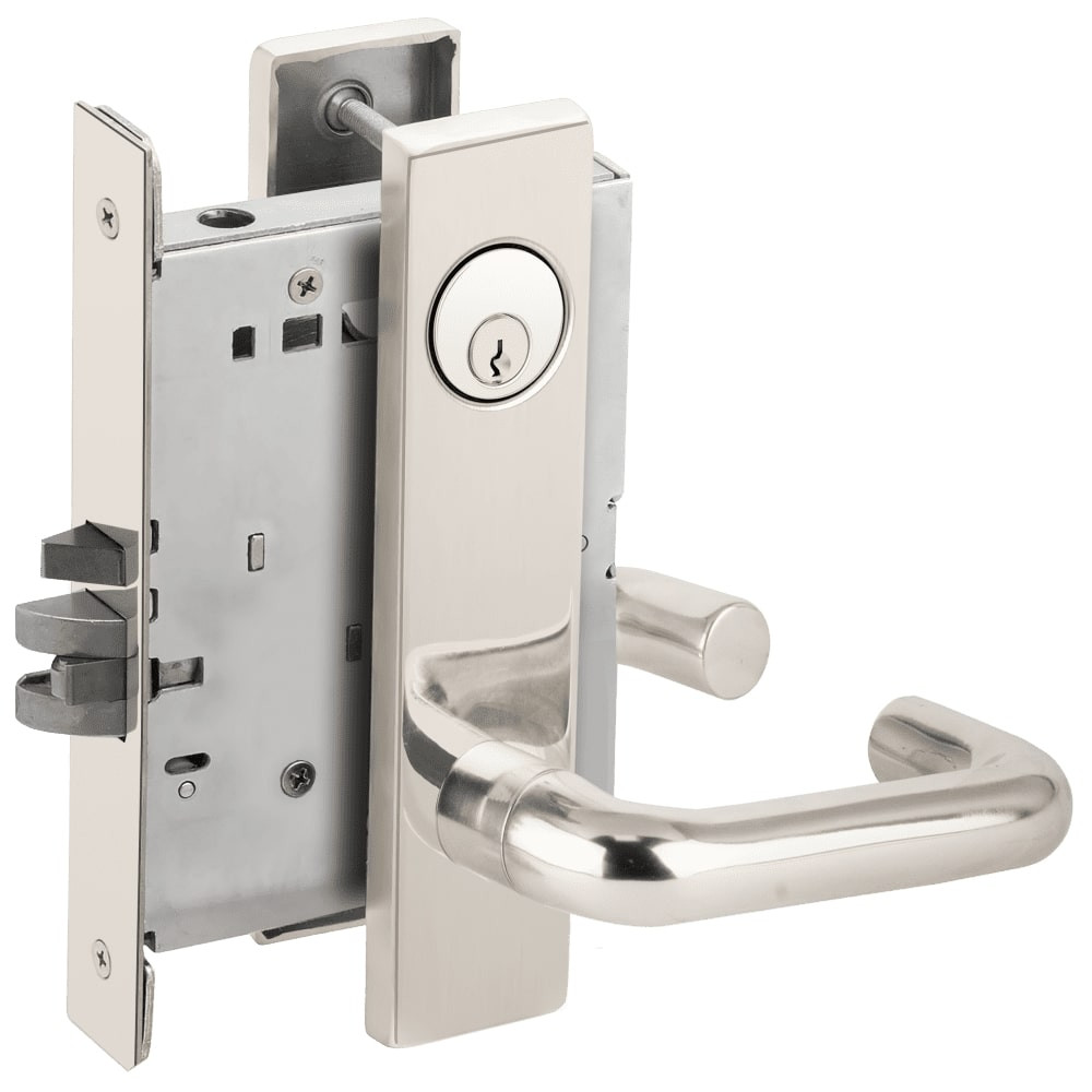 L9076P-03L-625 Schlage L Series Classroom Holdback - Request to Exit Mortise Lock with 03 Cast Lever Design in Bright Chrome