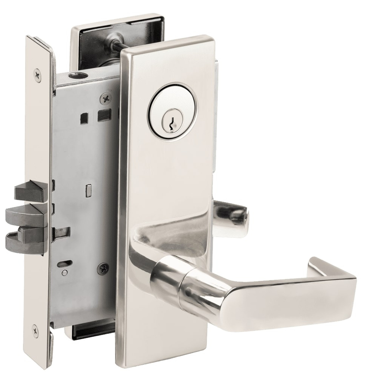 L9076P-06N-625 Schlage L Series Classroom Holdback - Latchbolt Monitor Mortise Lock with 06 Cast Lever Design in Bright Chrome