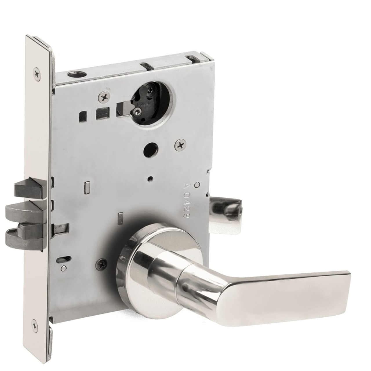 L9076L-01A-625-RX Schlage L Series Less Cylinder Classroom Holdback - Request to Exit Mortise Lock with 01 Cast Lever Design in Bright Chrome
