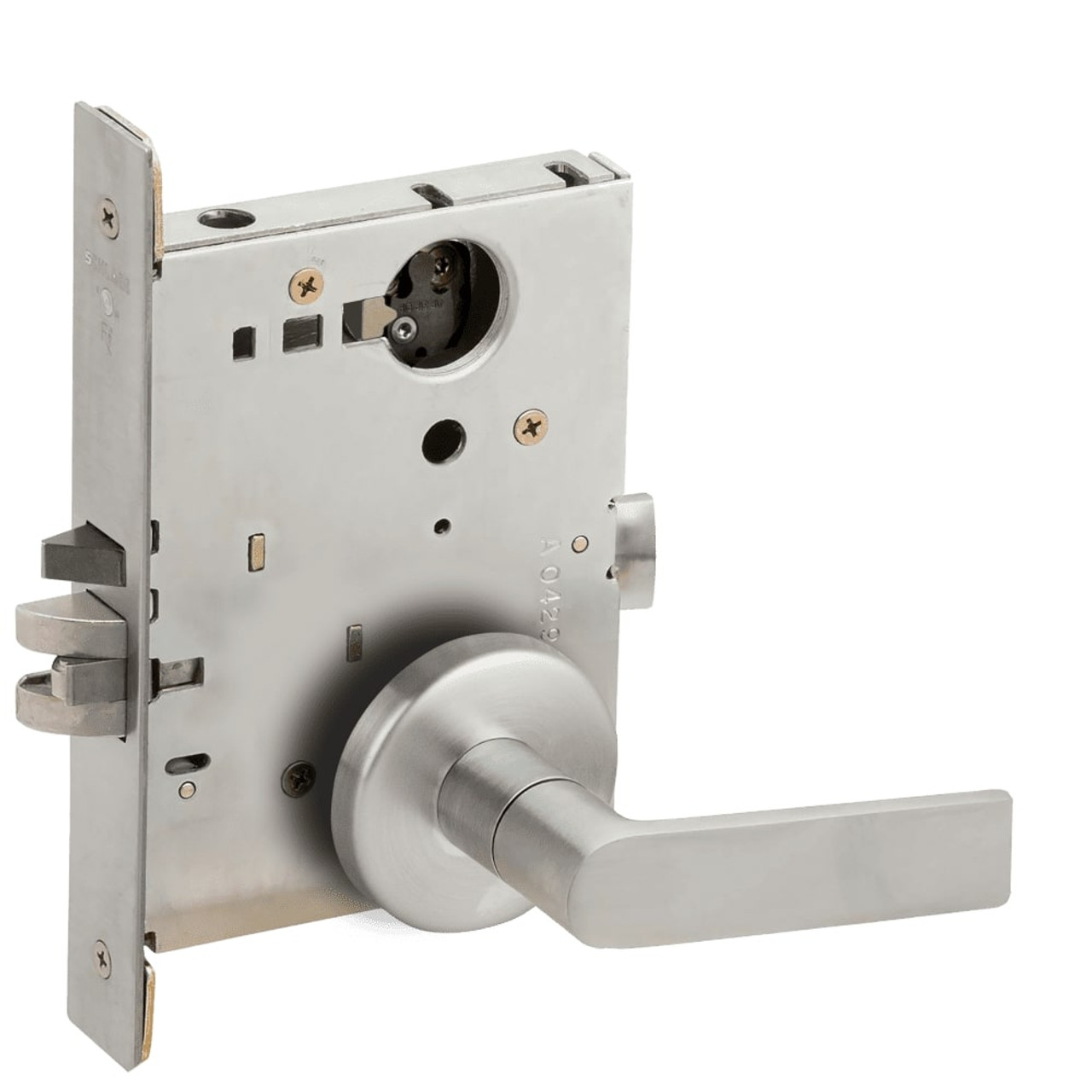 L9076L-01B-626-RX Schlage L Series Less Cylinder Classroom Holdback - Request to Exit Mortise Lock with 01 Cast Lever Design in Satin Chrome