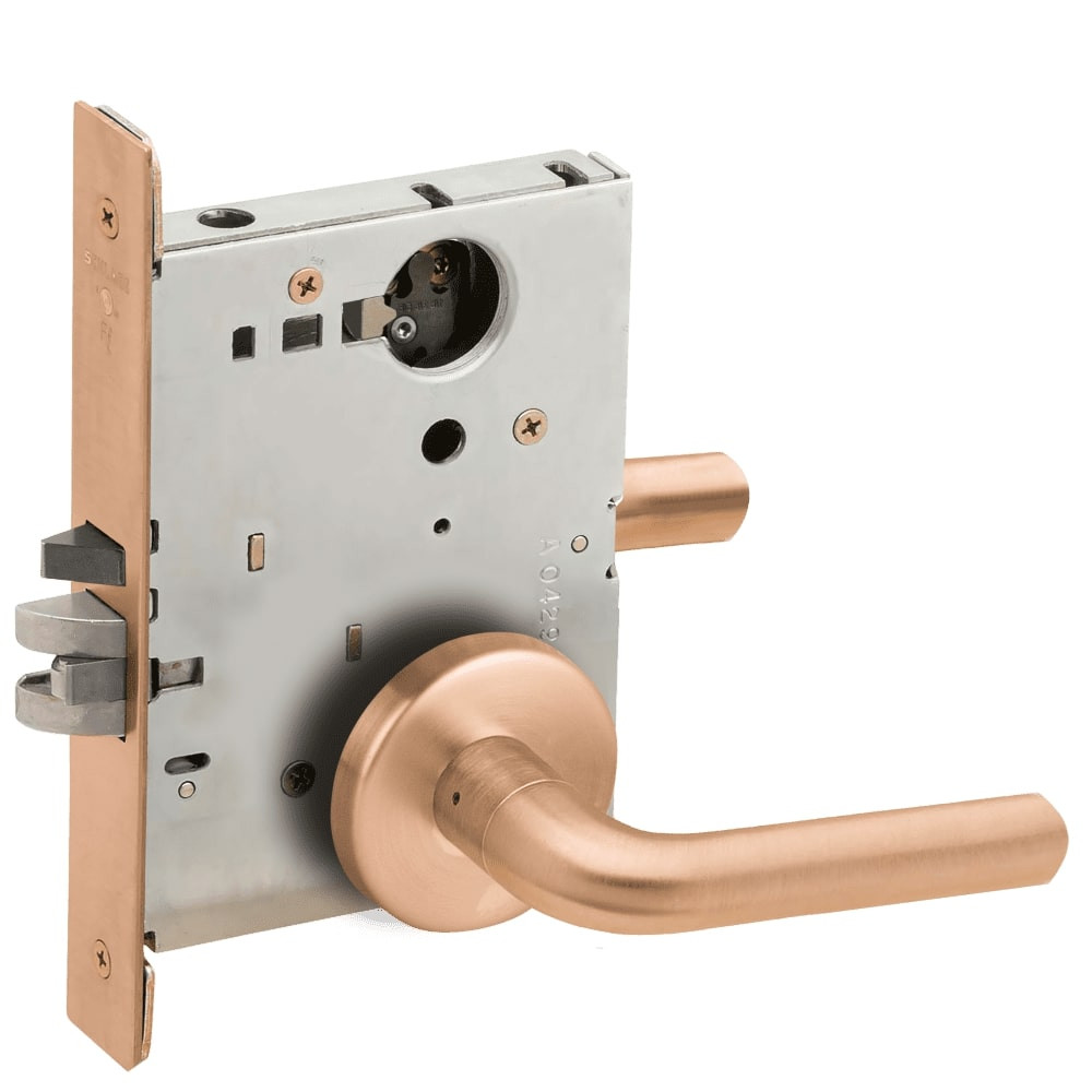 L9076L-02B-612-RX Schlage L Series Less Cylinder Classroom Holdback - Request to Exit Mortise Lock with 02 Cast Lever Design in Satin Bronze