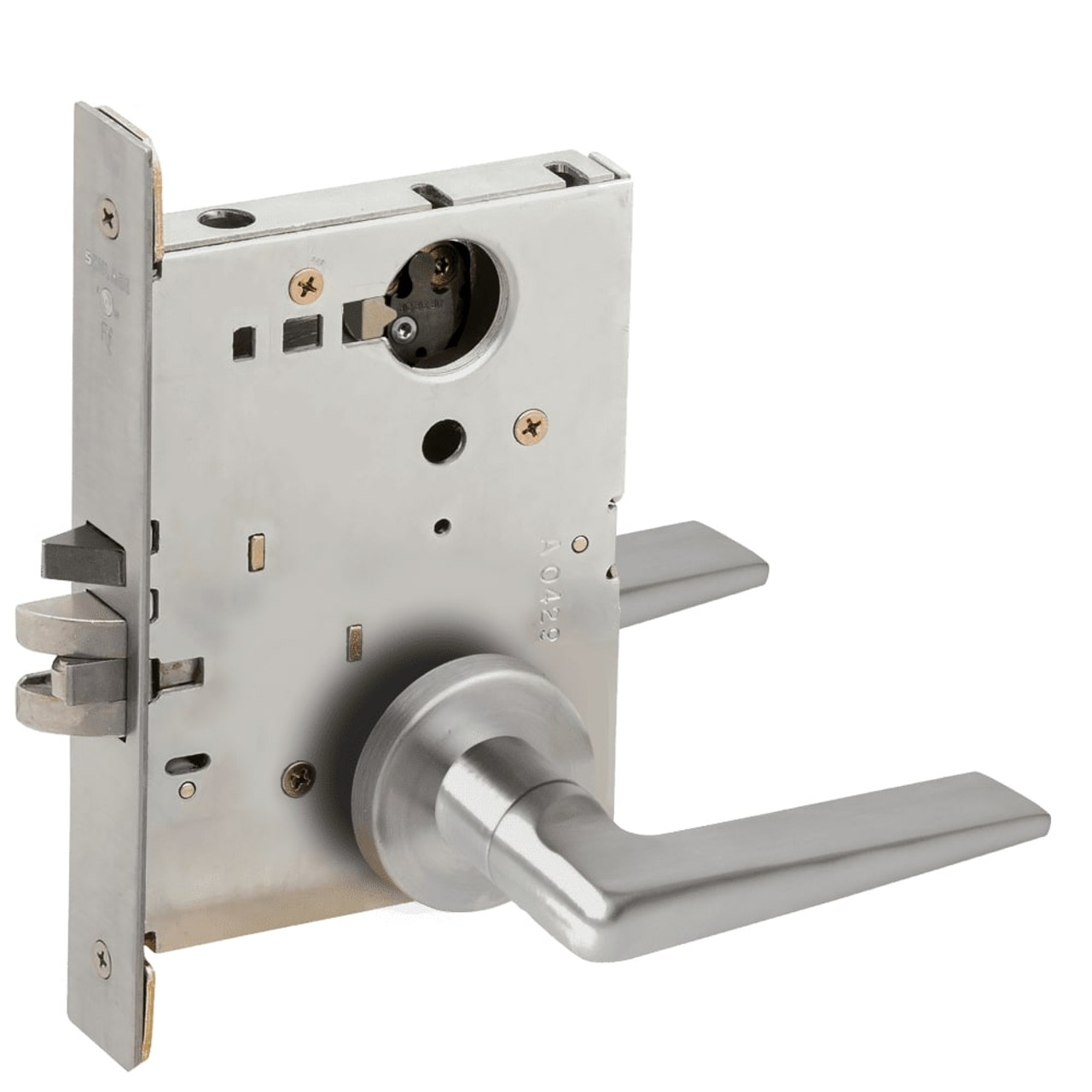 L9076L-05A-626-RX Schlage L Series Less Cylinder Classroom Holdback - Request to Exit Mortise Lock with 05 Cast Lever Design in Satin Chrome