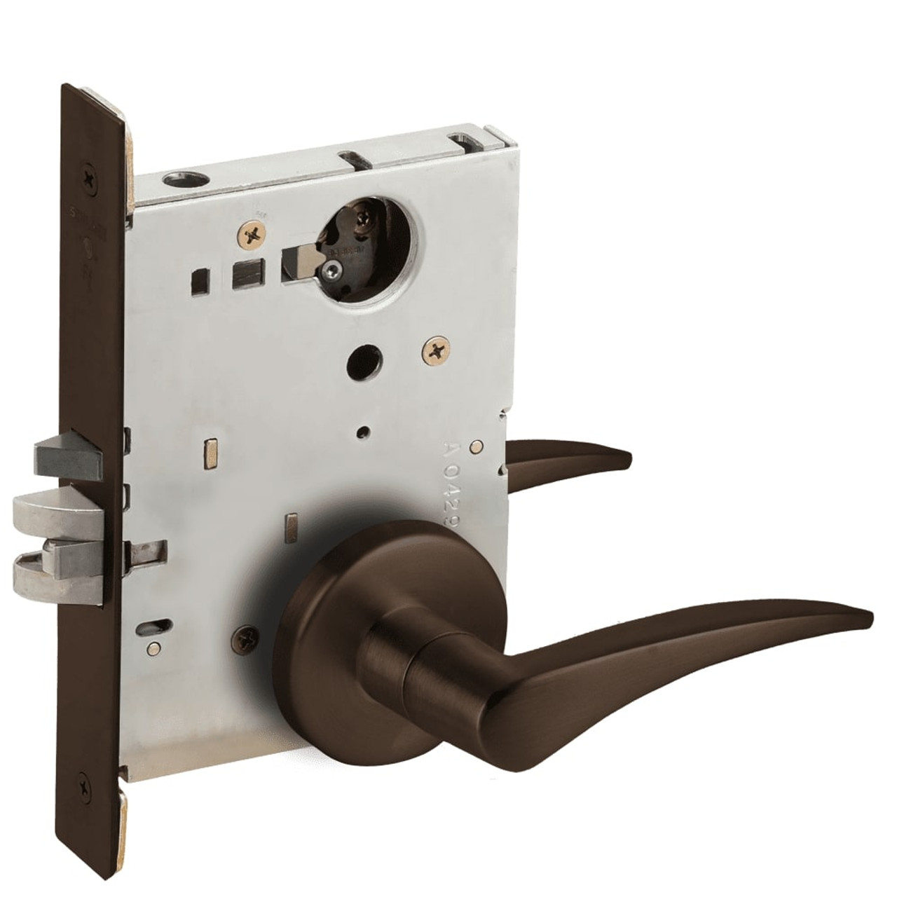 L9076L-12B-613-RH-RX Schlage L Series Less Cylinder Classroom Holdback - Request to Exit Mortise Lock with 12 Cast Lever Design in Oil Rubbed Bronze