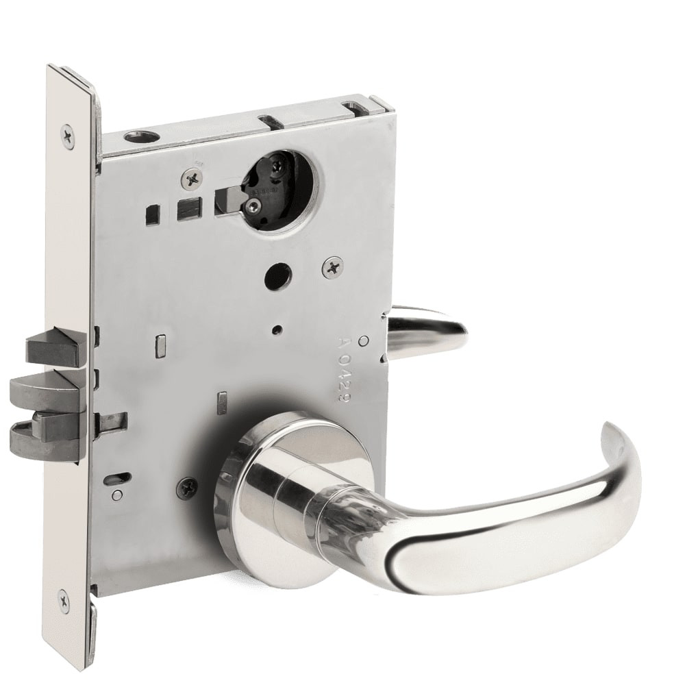 L9076L-17A-629-RX Schlage L Series Less Cylinder Classroom Holdback - Request to Exit Mortise Lock with 17 Cast Lever Design in Bright Stainless Steel
