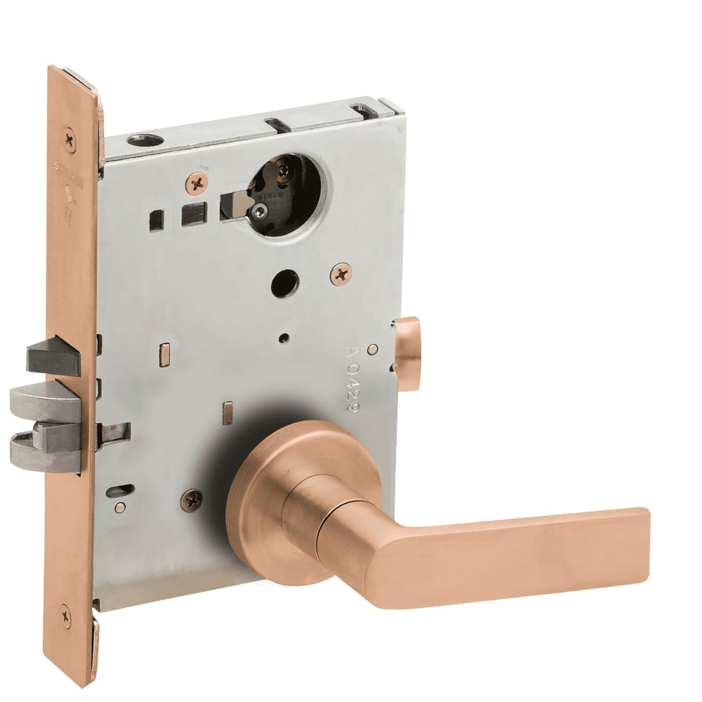 L9076L-01A-612-LX Schlage L Series Less Cylinder Classroom Holdback - Latchbolt Monitor Lock with 01 Cast Lever Design in Satin Bronze