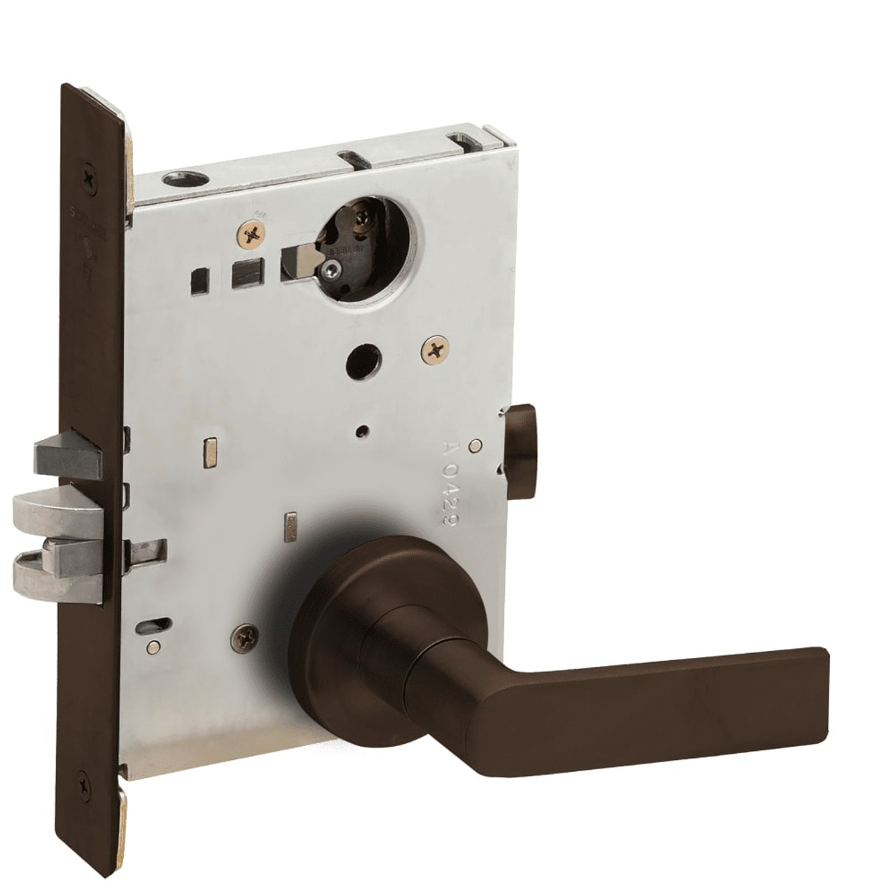 L9076L-01A-613-LX Schlage L Series Less Cylinder Classroom Holdback - Latchbolt Monitor Lock with 01 Cast Lever Design in Oil Rubbed Bronze