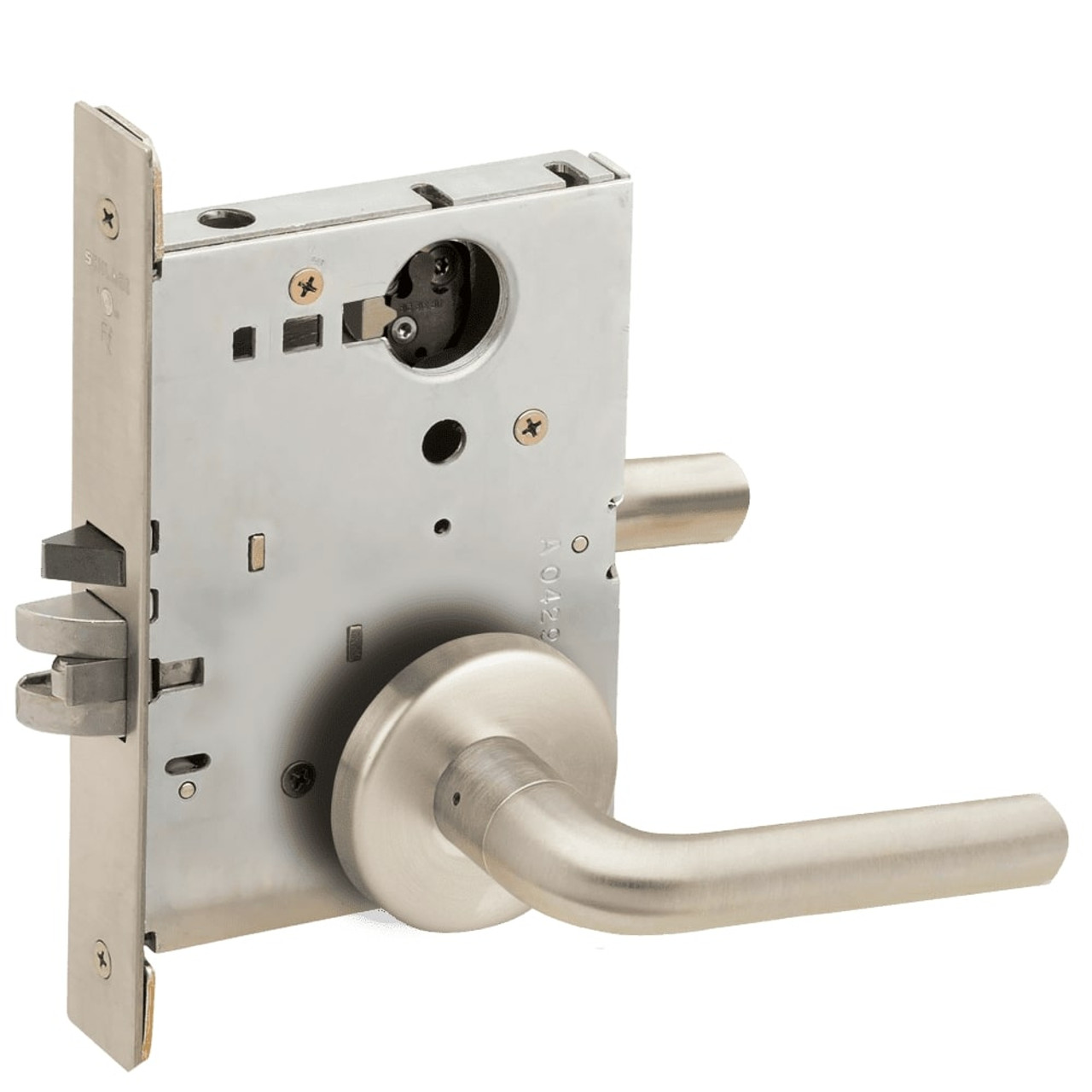 L9076L-02B-619-LX Schlage L Series Less Cylinder Classroom Holdback - Latchbolt Monitor Lock with 02 Cast Lever Design in Satin Nickel