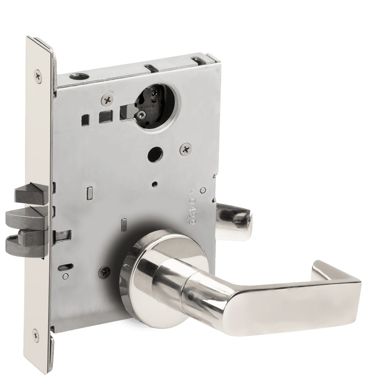 L9076L-06A-629-LX Schlage L Series Less Cylinder Classroom Holdback - Latchbolt Monitor Lock with 06 Cast Lever Design in Bright Stainless Steel