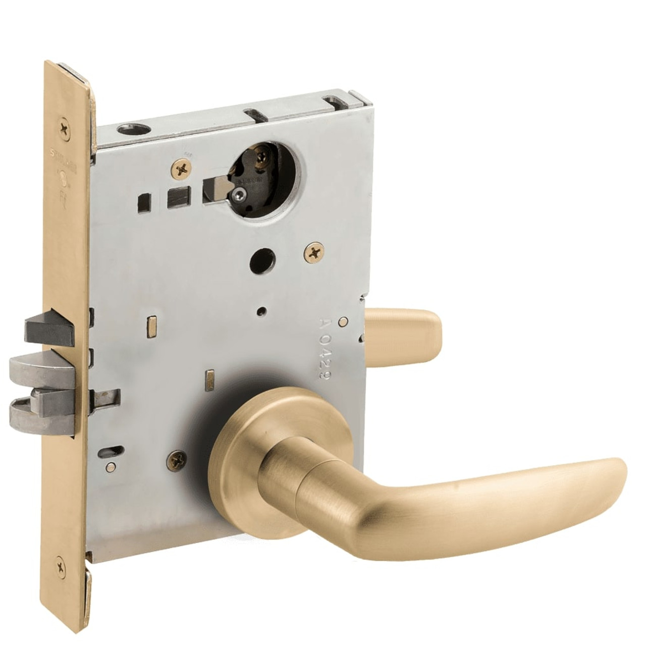 L9076L-07A-606-LX Schlage L Series Less Cylinder Classroom Holdback - Latchbolt Monitor Lock with 07 Cast Lever Design in Satin Brass