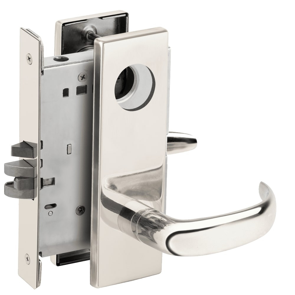 L9076L-17N-629-RX Schlage L Series Less Cylinder Classroom Holdback - Request to Exit Mortise Lock with 17 Cast Lever Design in Bright Stainless Steel