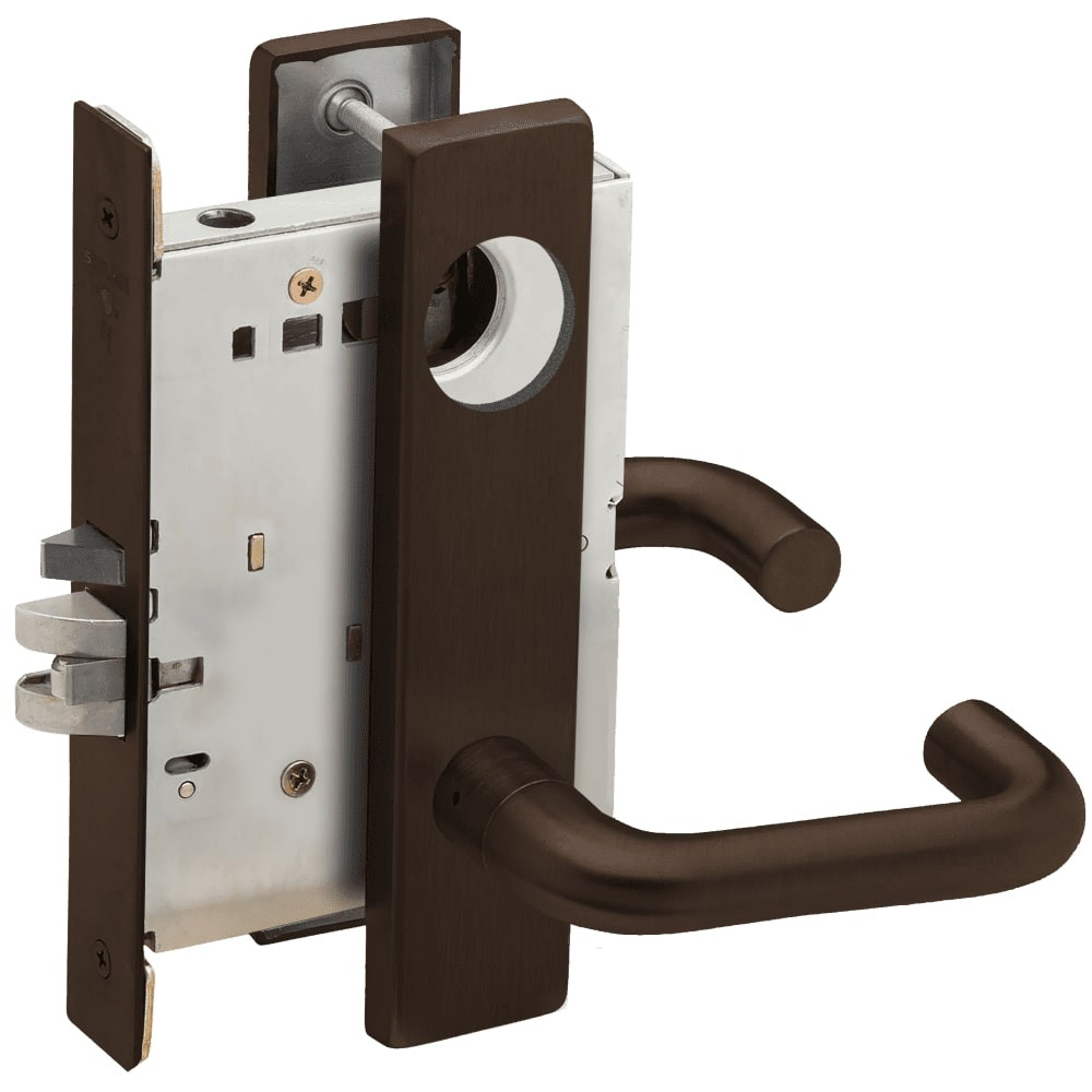 L9076L-03L-613-RX Schlage L Series Less Cylinder Classroom Holdback - Request to Exit Mortise Lock with 03 Cast Lever Design in Oil Rubbed Bronze