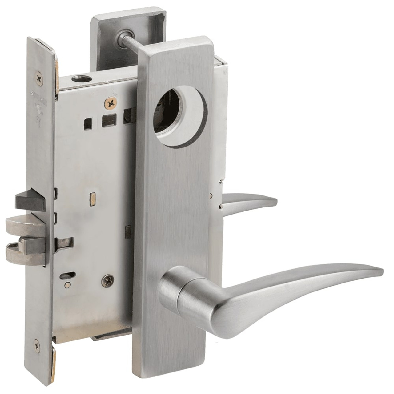 L9076L-12L-626-RH-RX Schlage L Series Less Cylinder Classroom Holdback - Request to Exit Mortise Lock with 12 Cast Lever Design in Satin Chrome