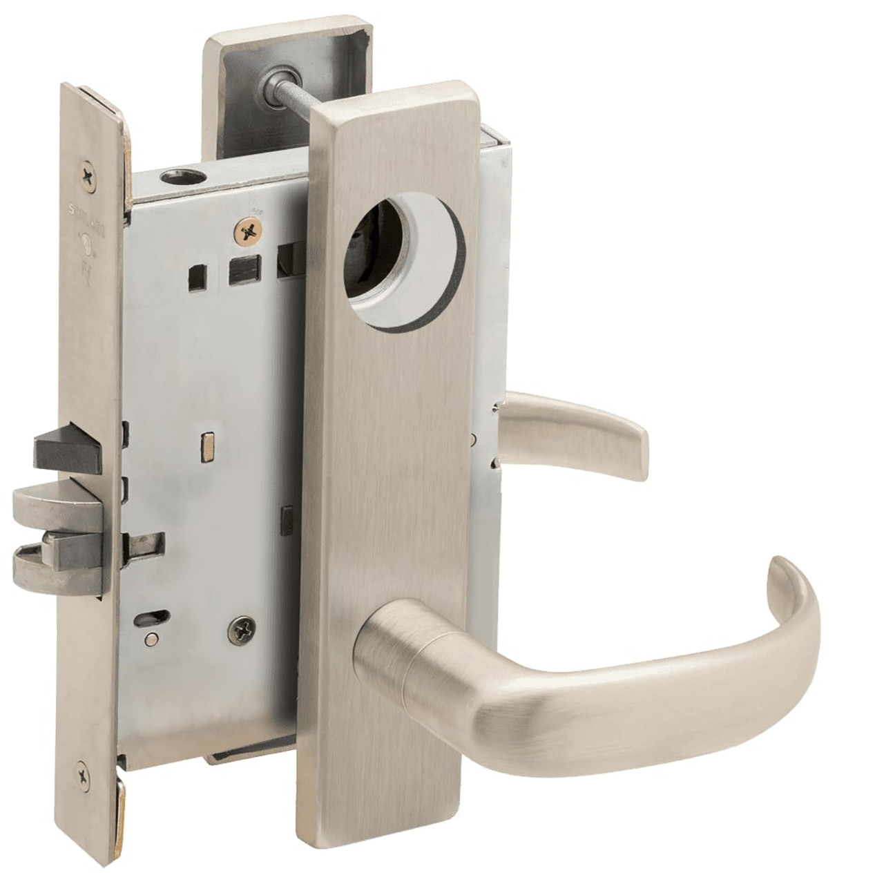 L9076L-17L-619-RX Schlage L Series Less Cylinder Classroom Holdback - Request to Exit Mortise Lock with 17 Cast Lever Design in Satin Nickel