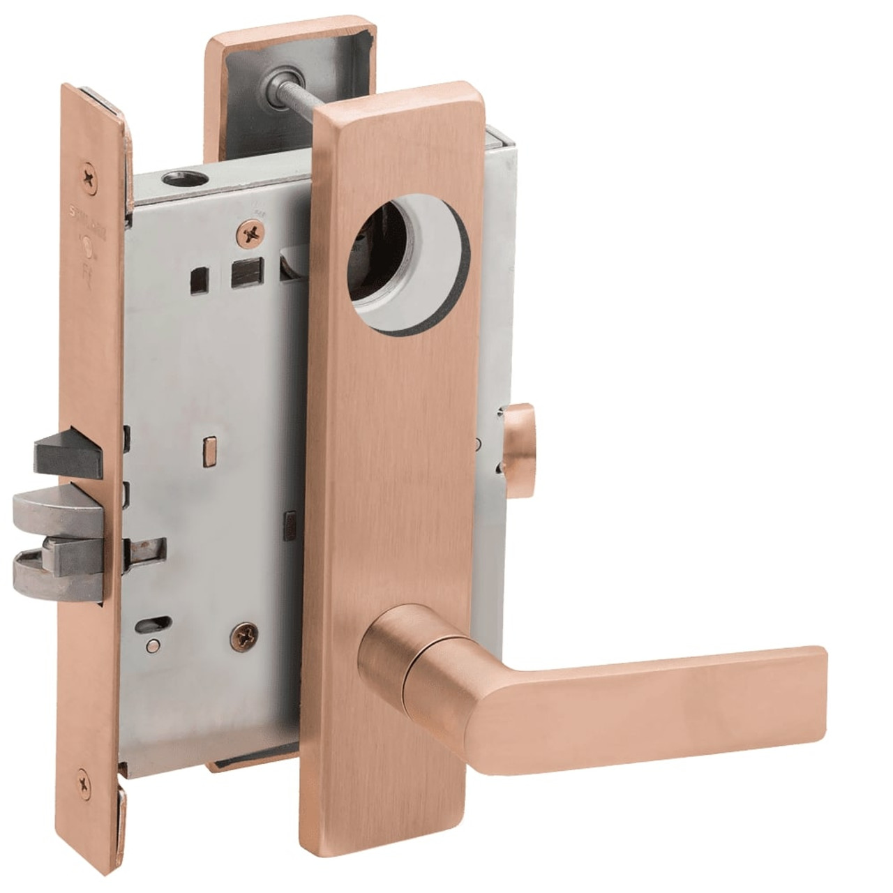 L9076L-01L-612-LX Schlage L Series Less Cylinder Classroom Holdback - Latchbolt Monitor Mortise Lock with 01 Cast Lever Design in Satin Bronze