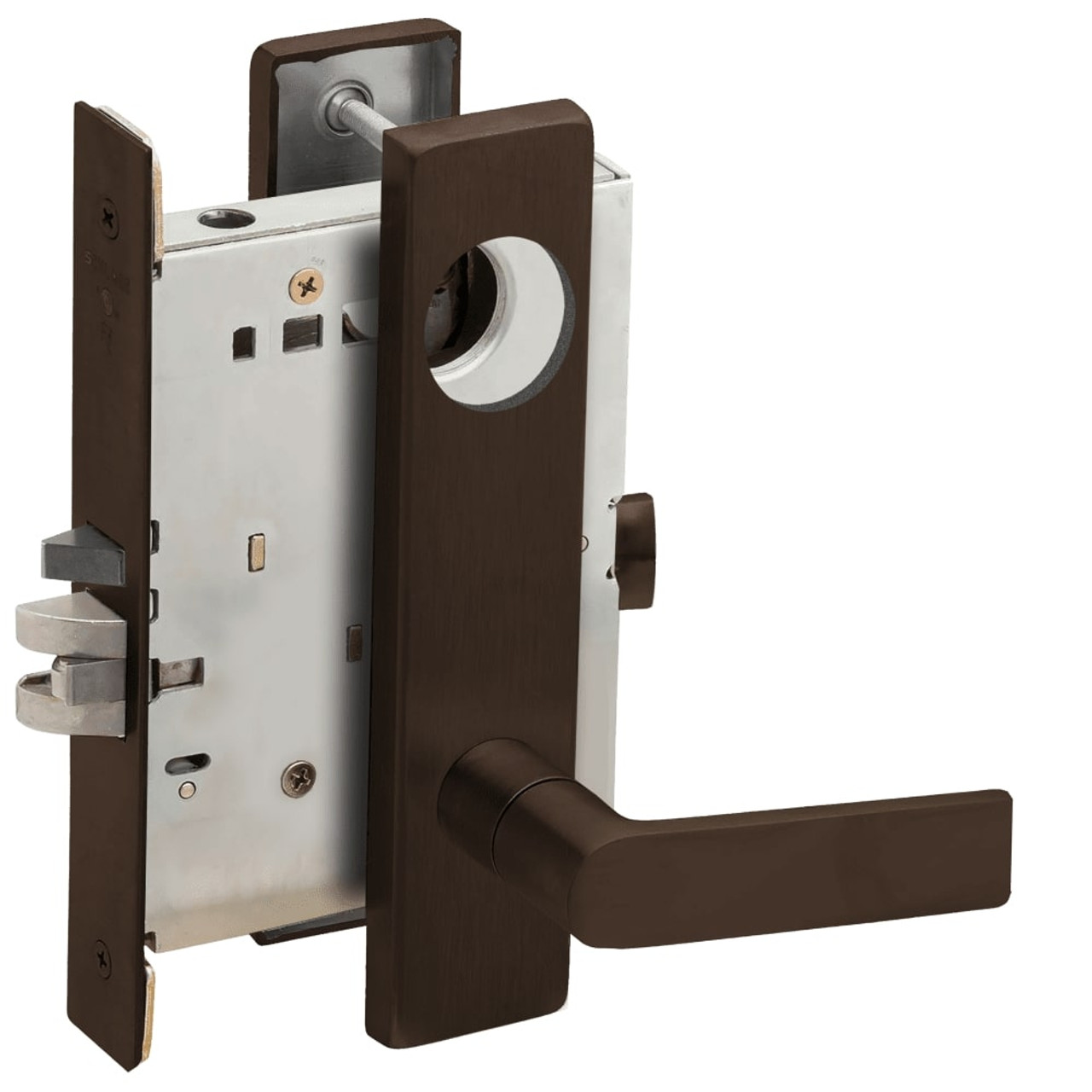 L9076L-01L-613-LX Schlage L Series Less Cylinder Classroom Holdback - Latchbolt Monitor Mortise Lock with 01 Cast Lever Design in Oil Rubbed Bronze