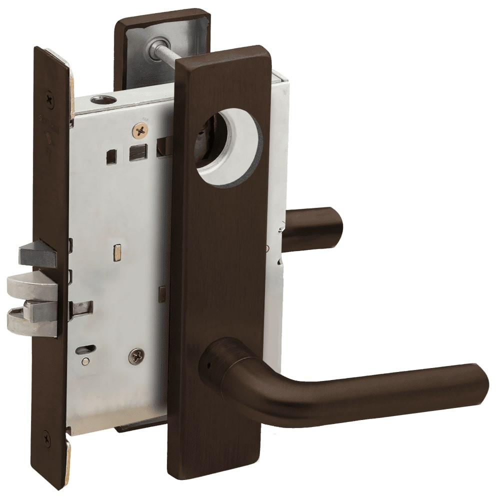 L9076L-02L-613-LX Schlage L Series Less Cylinder Classroom Holdback - Latchbolt Monitor Mortise Lock with 02 Cast Lever Design in Oil Rubbed Bronze