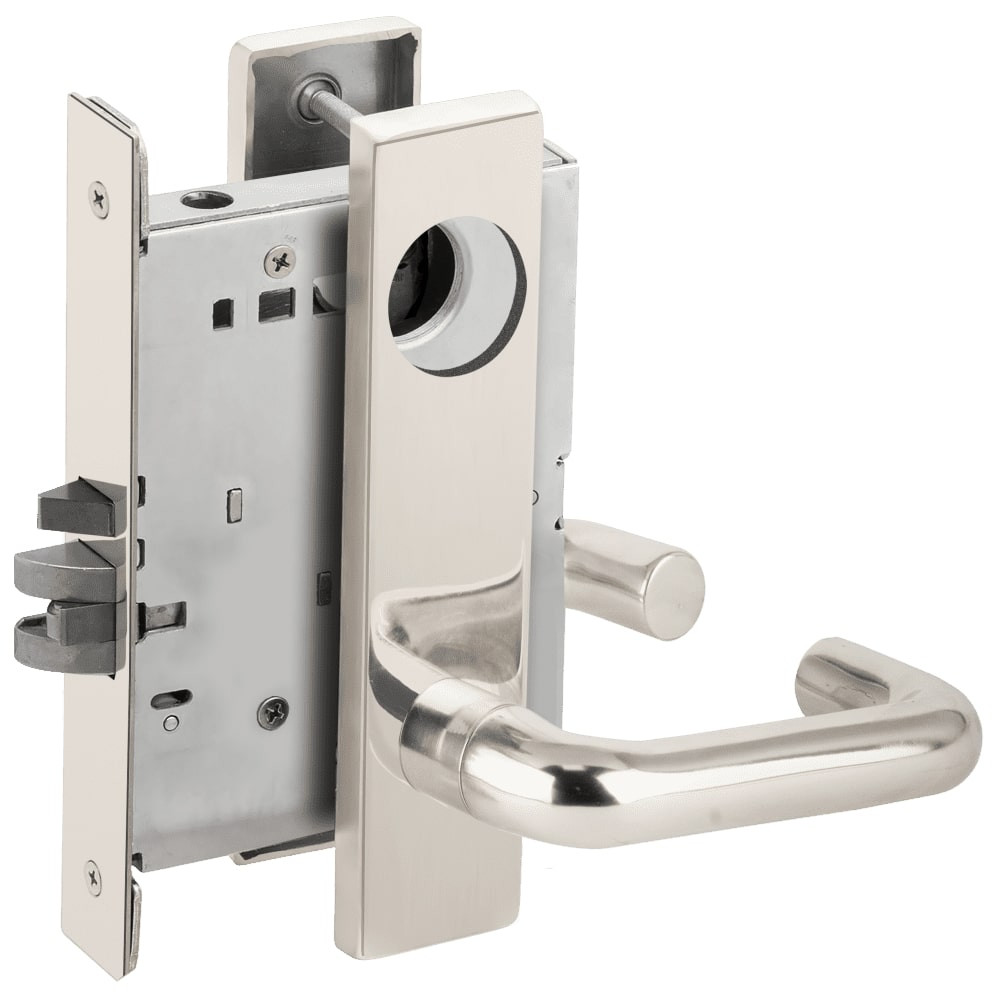 L9076L-03L-625-LX Schlage L Series Less Cylinder Classroom Holdback - Latchbolt Monitor Mortise Lock with 03 Cast Lever Design in Bright Chrome