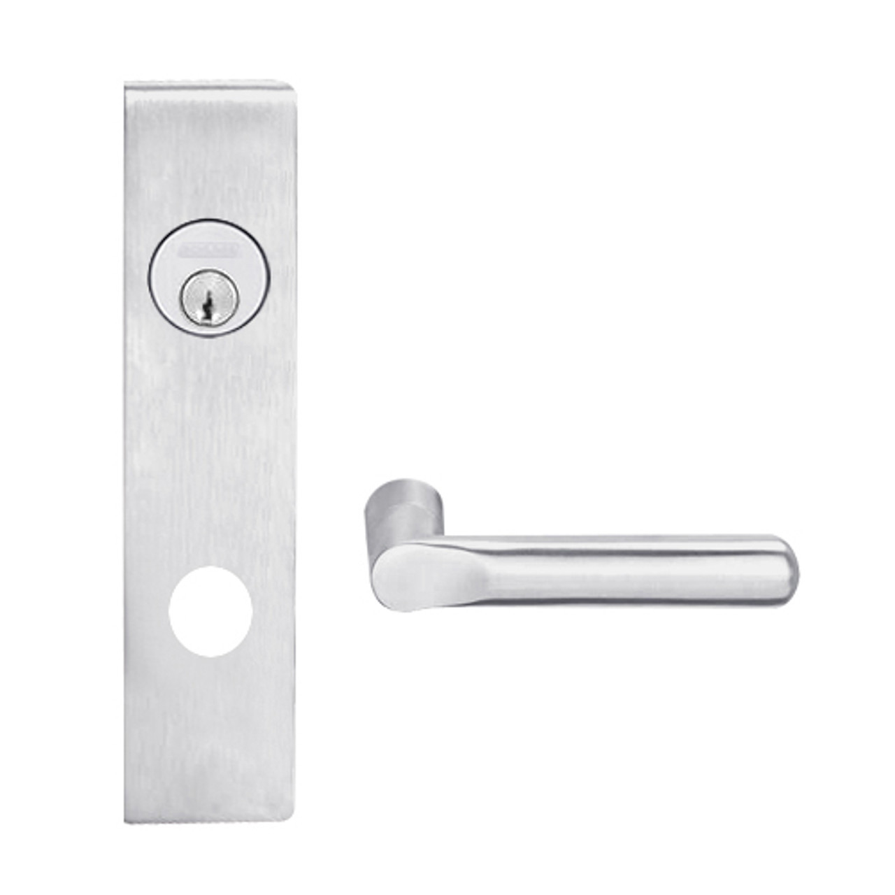 L9076L-18L-626-LX Schlage L Series Less Cylinder Classroom Holdback - Latchbolt Monitor Mortise Lock with 18 Cast Lever Design in Satin Chrome