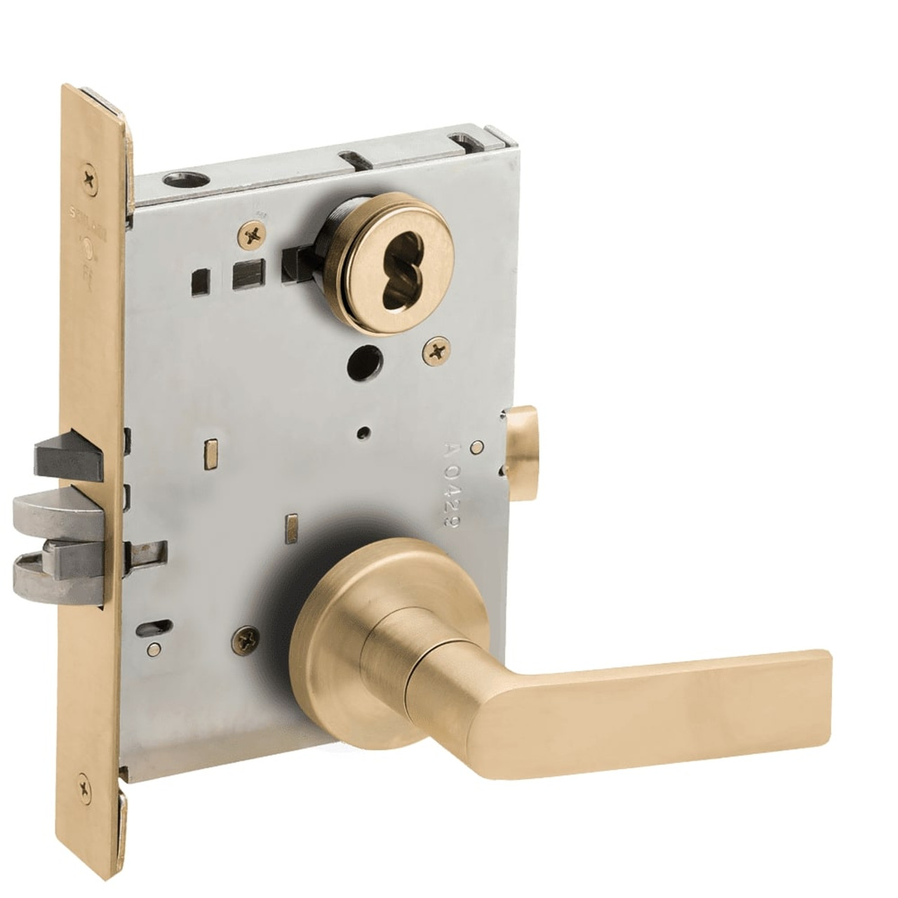 L9076J-01A-606-RX Schlage L Series Classroom Holdback - Request to Exit Mortise Lock with 01 Cast Lever Design Prepped for FSIC in Satin Brass