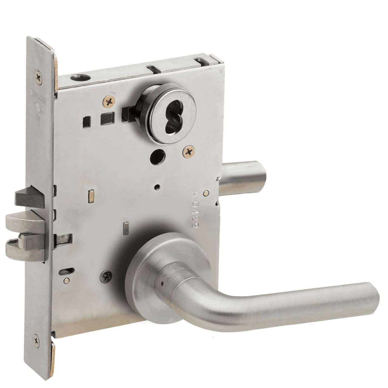 L9076J-02A-630-RX Schlage L Series Classroom Holdback - Request to Exit Mortise Lock with 02 Cast Lever Design Prepped for FSIC in Satin Stainless Steel