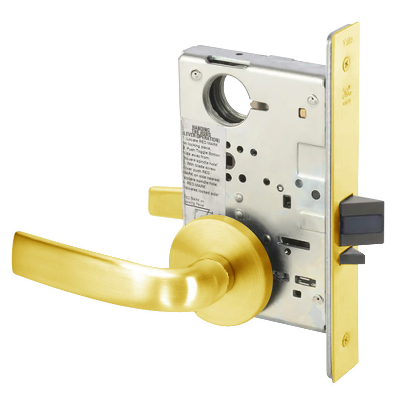 JNR8860FL-605-ICLC Yale 8800FL Series Single Cylinder with Deadbolt Mortise Entrance or Storeroom Lock with Indicator with Jefferson Lever Lock Prepped LFIC in Bright Brass