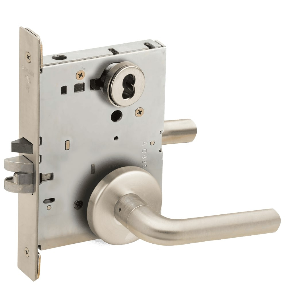 L9076J-02B-619-RX Schlage L Series Classroom Holdback - Request to Exit Mortise Lock with 02 Cast Lever Design Prepped for FSIC in Satin Nickel