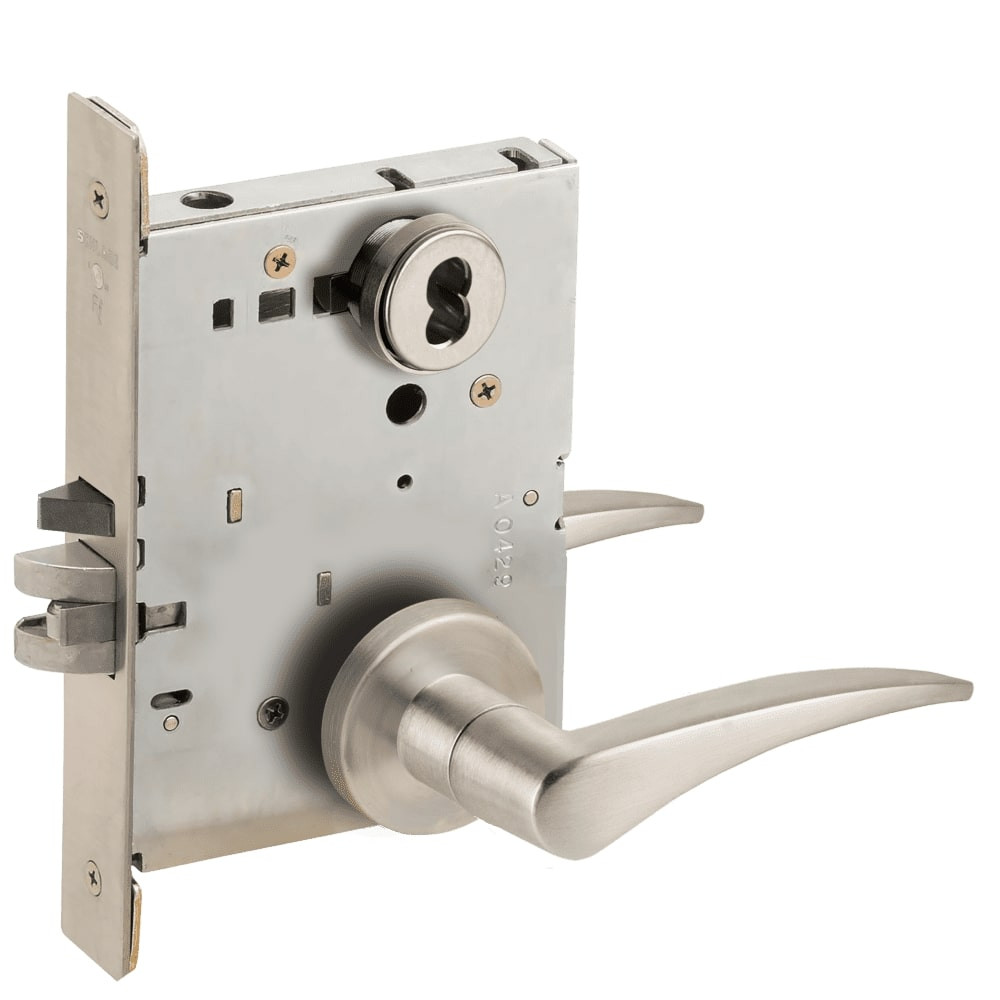 L9076J-12A-619-RH-RX Schlage L Series Classroom Holdback - Request to Exit Mortise Lock with 12 Cast Lever Design Prepped for FSIC in Satin Nickel
