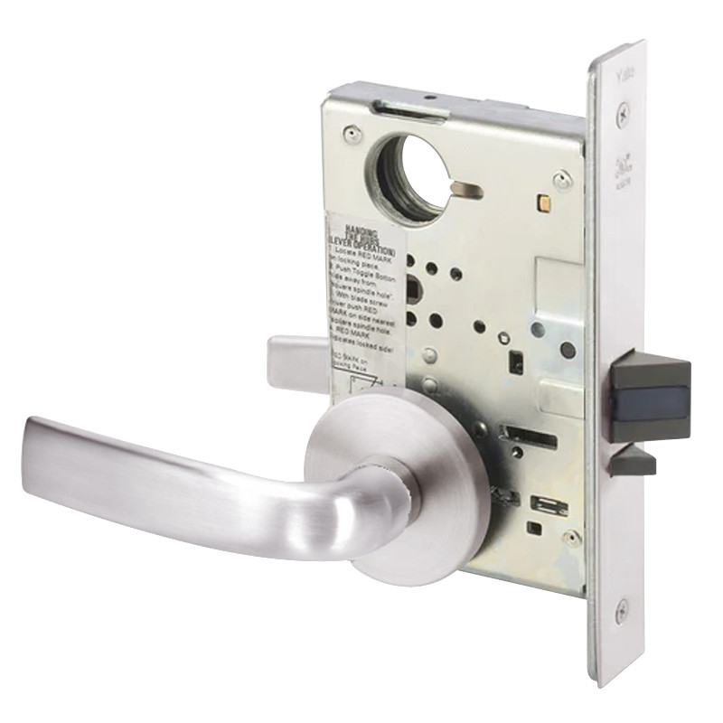 JNR8824FL-629-LC Yale 8800FL Series Less Cylinder Mortise Hold Back Locks with Jefferson Lever Lock Prepped LFIC in Bright Stainless Steel