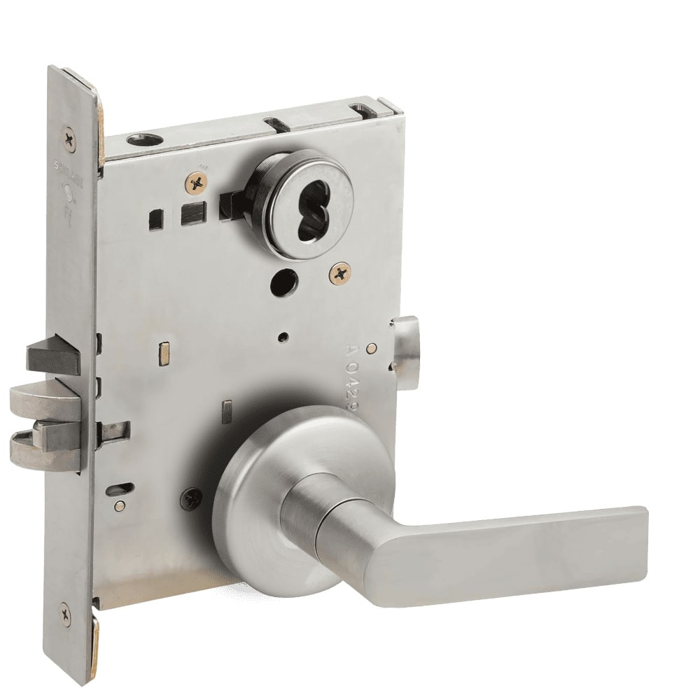L9076J-01B-626-LX Schlage L Series Classroom Holdback - Latchbolt Monitor Mortise Lock with 01 Cast Lever Design Prepped for FSIC in Satin Chrome