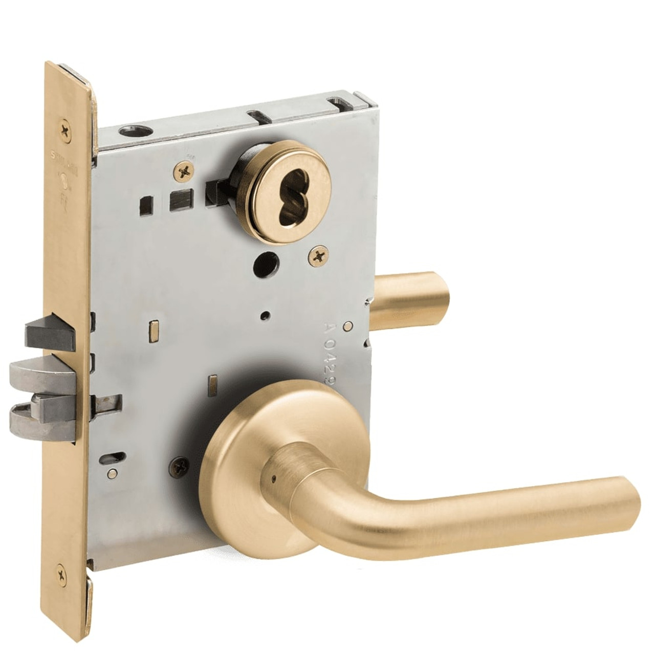 L9076J-02B-606-LX Schlage L Series Classroom Holdback - Latchbolt Monitor Mortise Lock with 02 Cast Lever Design Prepped for FSIC in Satin Brass