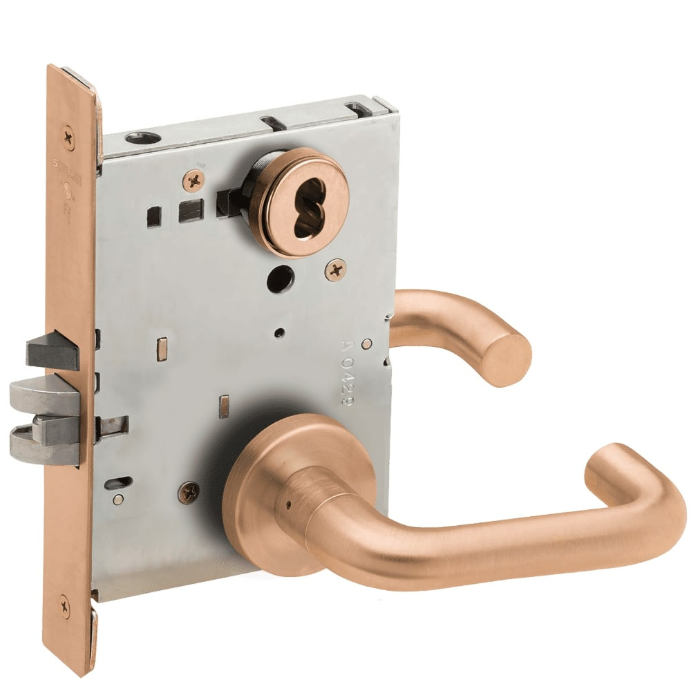 L9076J-03A-612-LX Schlage L Series Classroom Holdback - Latchbolt Monitor Mortise Lock with 03 Cast Lever Design Prepped for FSIC in Satin Bronze