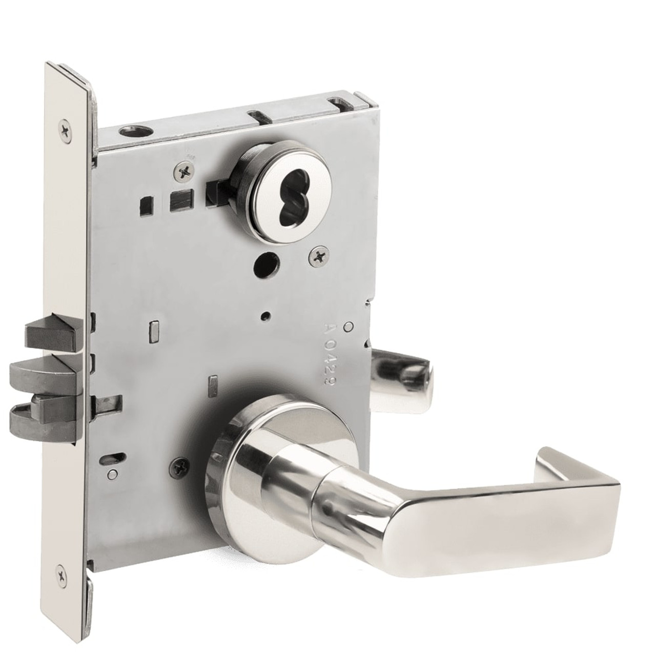 L9076J-06A-629-LX Schlage L Series Classroom Holdback - Latchbolt Monitor Mortise Lock with 06 Cast Lever Design Prepped for FSIC in Bright Stainless Steel