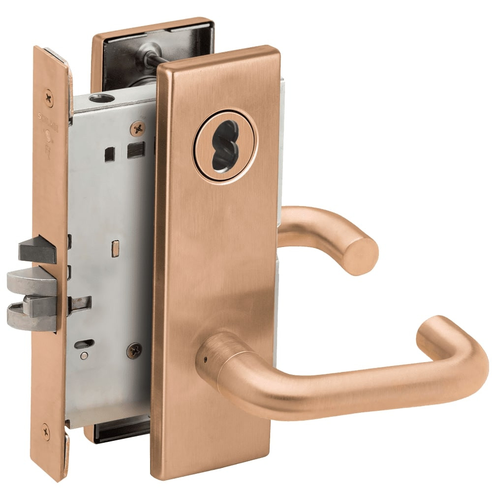 L9076J-03N-612-LX Schlage L Series Classroom Holdback - Latchbolt Monitor Mortise Lock with 03 Cast Lever Design Prepped for FSIC in Satin Bronze