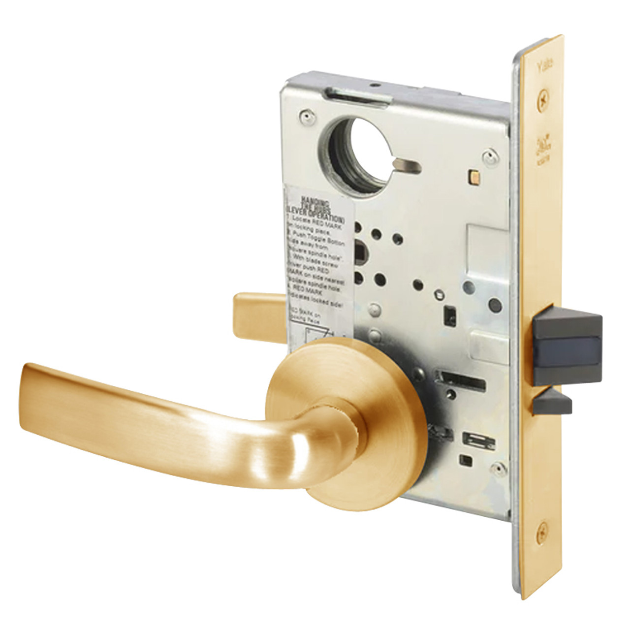 JNR8860-2FL-612-LC Yale 8800FL Series Less Cylinder with Deadbolt Mortise Entrance or Storeroom Lock with Indicator with Jefferson Lever Lock Prepped LFIC in Satin Bronze