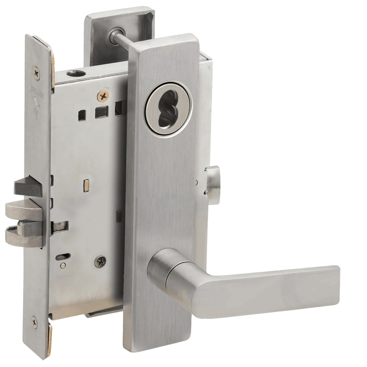 L9076J-01L-626-RX Schlage L Series Classroom Holdback - Request to Exit Mortise Lock with 01 Cast Lever Design Prepped for FSIC in Satin Chrome