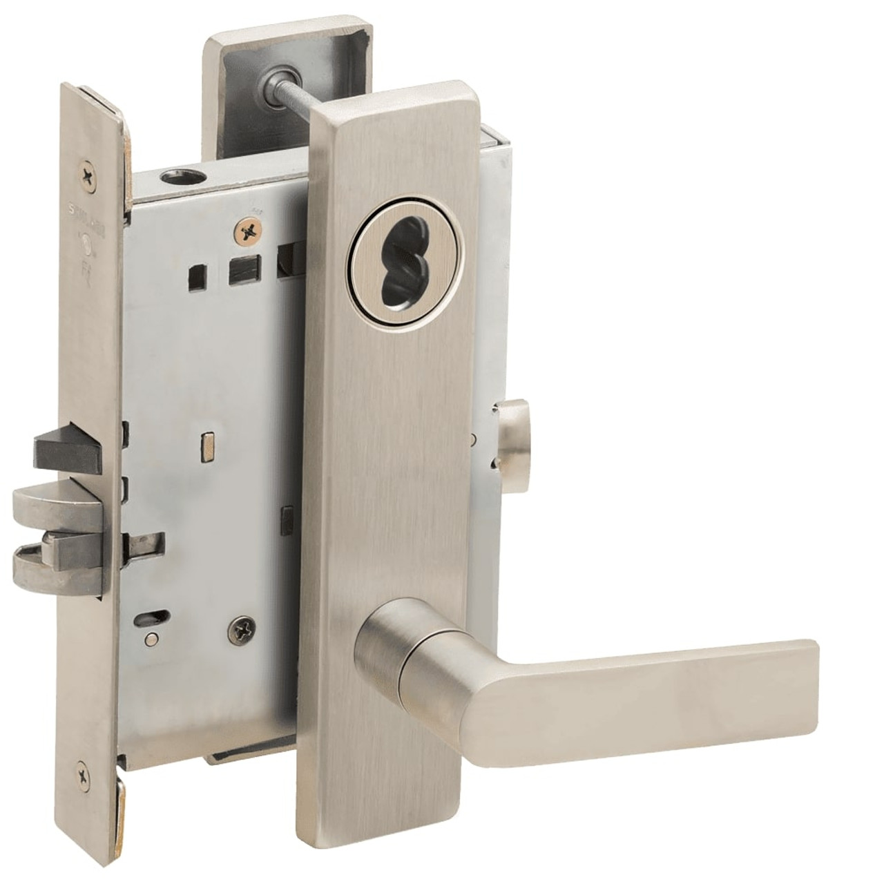 L9076J-01L-619-RX Schlage L Series Classroom Holdback - Request to Exit Mortise Lock with 01 Cast Lever Design Prepped for FSIC in Satin Nickel