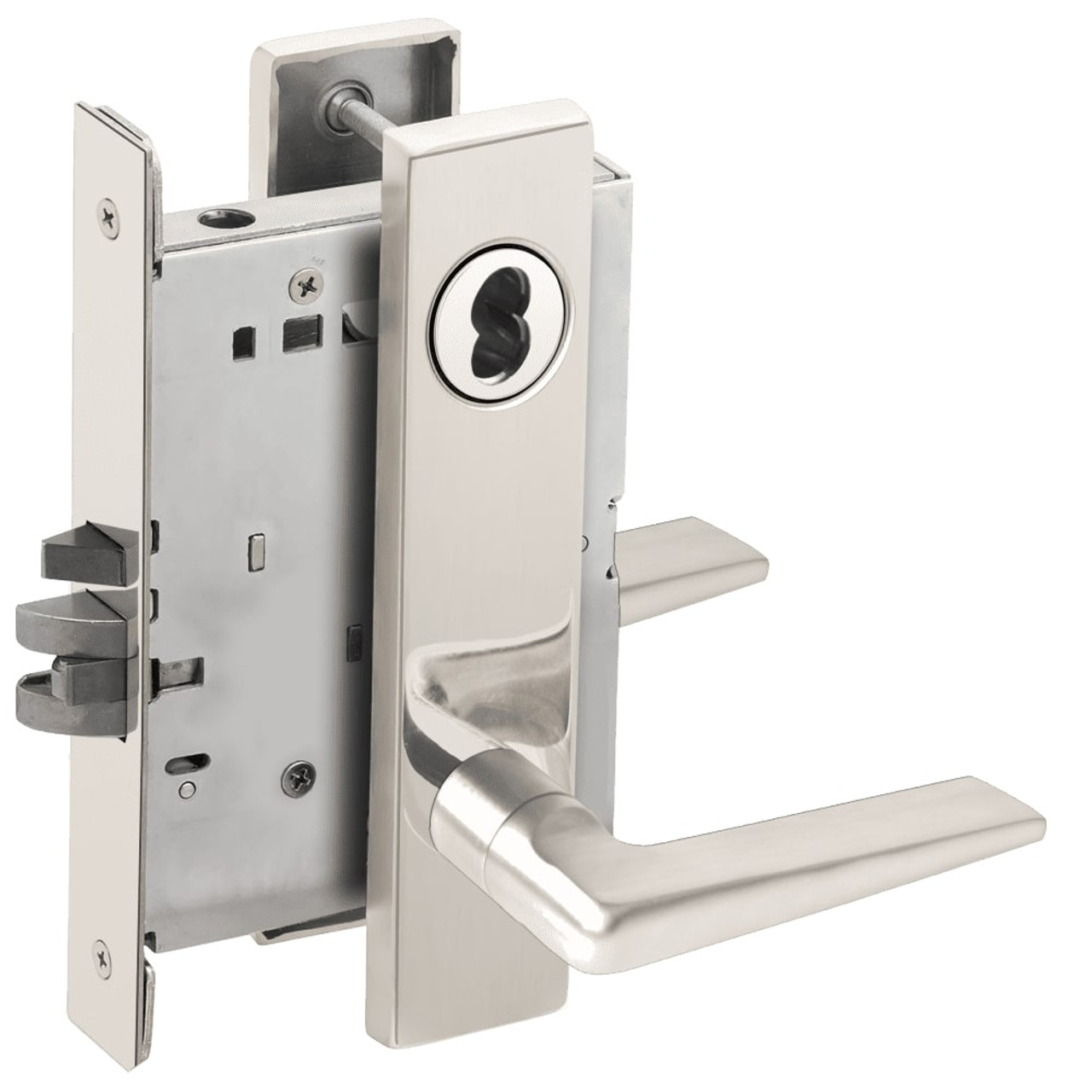 L9076J-05L-629-RX Schlage L Series Classroom Holdback - Request to Exit Mortise Lock with 05 Cast Lever Design Prepped for FSIC in Bright Stainless Steel