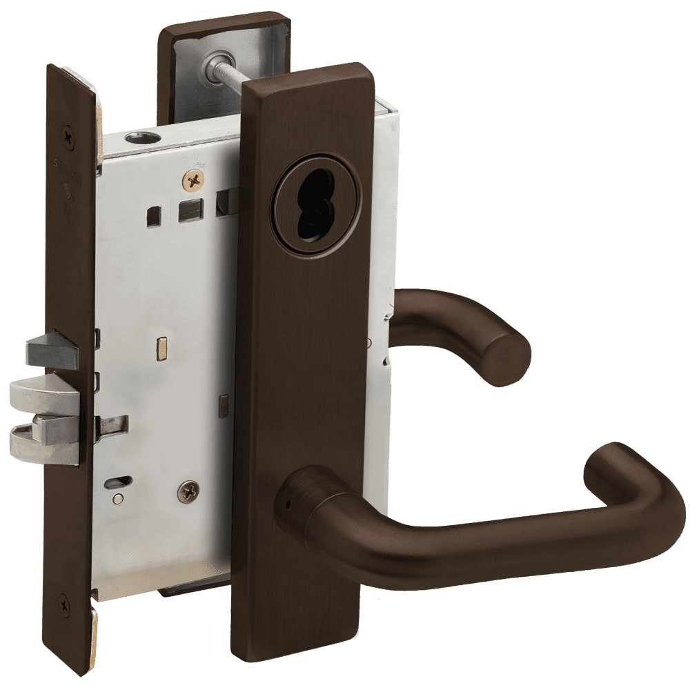L9076J-03L-613-LX Schlage L Series Classroom Holdback - Latchbolt Monitor Mortise Lock with 03 Cast Lever Design Prepped for FSIC in Oil Rubbed Bronze
