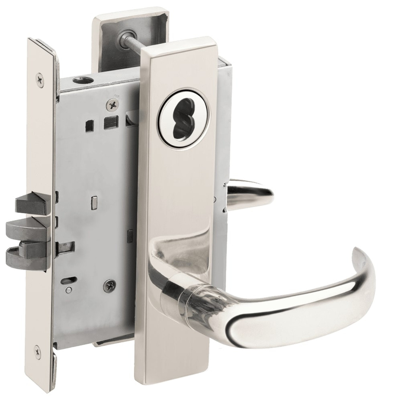 L9076J-17L-625-LX Schlage L Series Classroom Holdback - Latchbolt Monitor Mortise Lock with 17 Cast Lever Design Prepped for FSIC in Bright Chrome