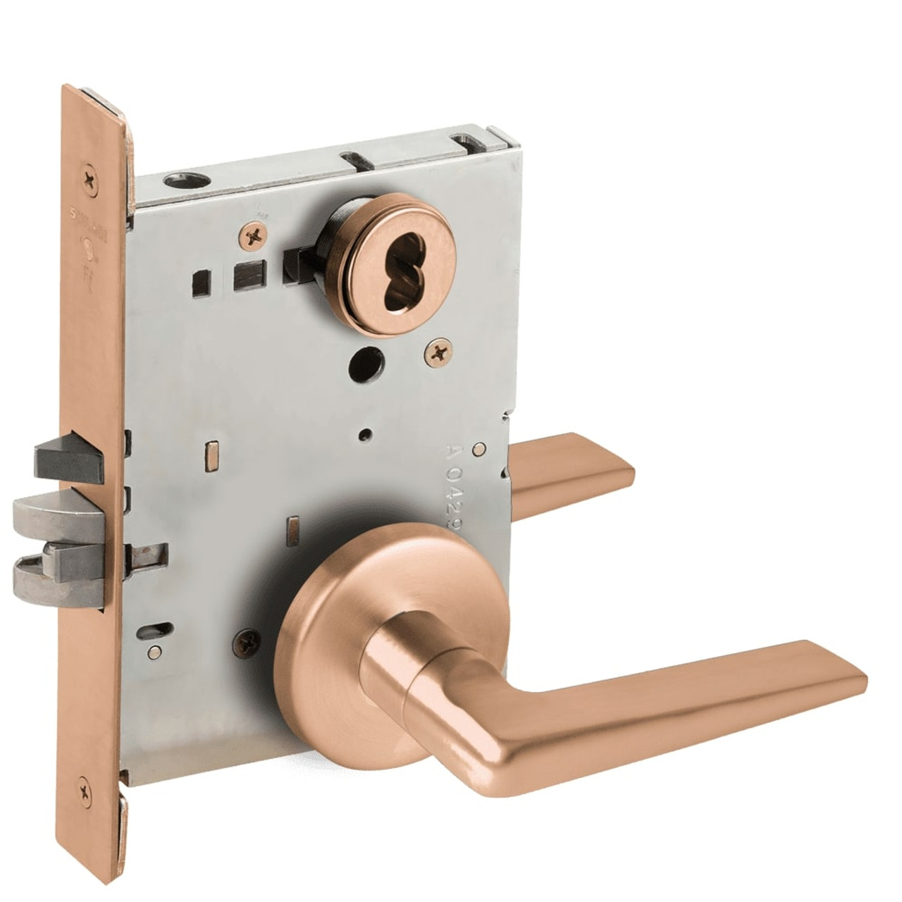L9076B-05B-612 Schlage L Series Classroom Holdback Mortise Lock with 05 Cast Lever Design Prepped for SFIC in Satin Bronze