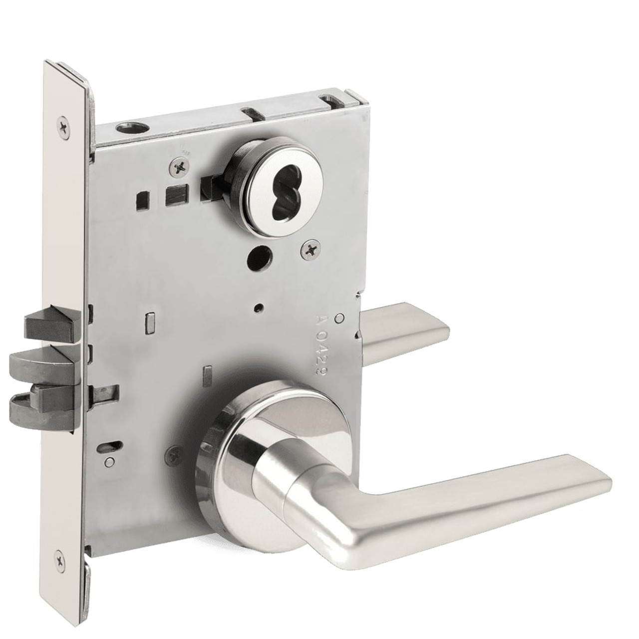 L9076B-05B-629-RX Schlage L Series Classroom Holdback - Request to Exit Mortise Lock with 05 Cast Lever Design Prepped for SFIC in Bright Stainless Steel