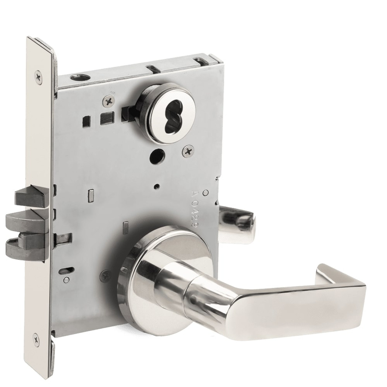 L9076B-06B-629-RX Schlage L Series Classroom Holdback - Request to Exit Mortise Lock with 06 Cast Lever Design Prepped for SFIC in Bright Stainless Steel